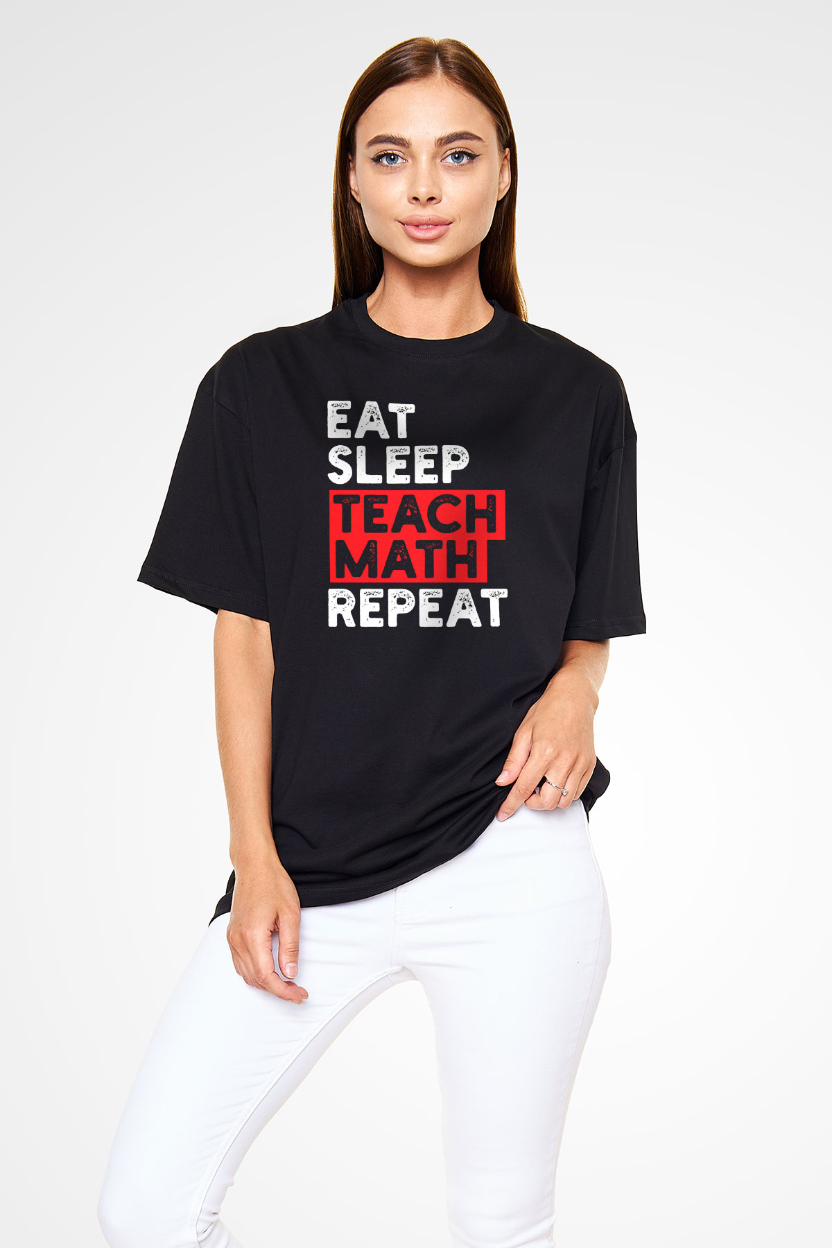 Matematik Öğretmeni Baskılı Unisex Oversize Tişört - Tshirt