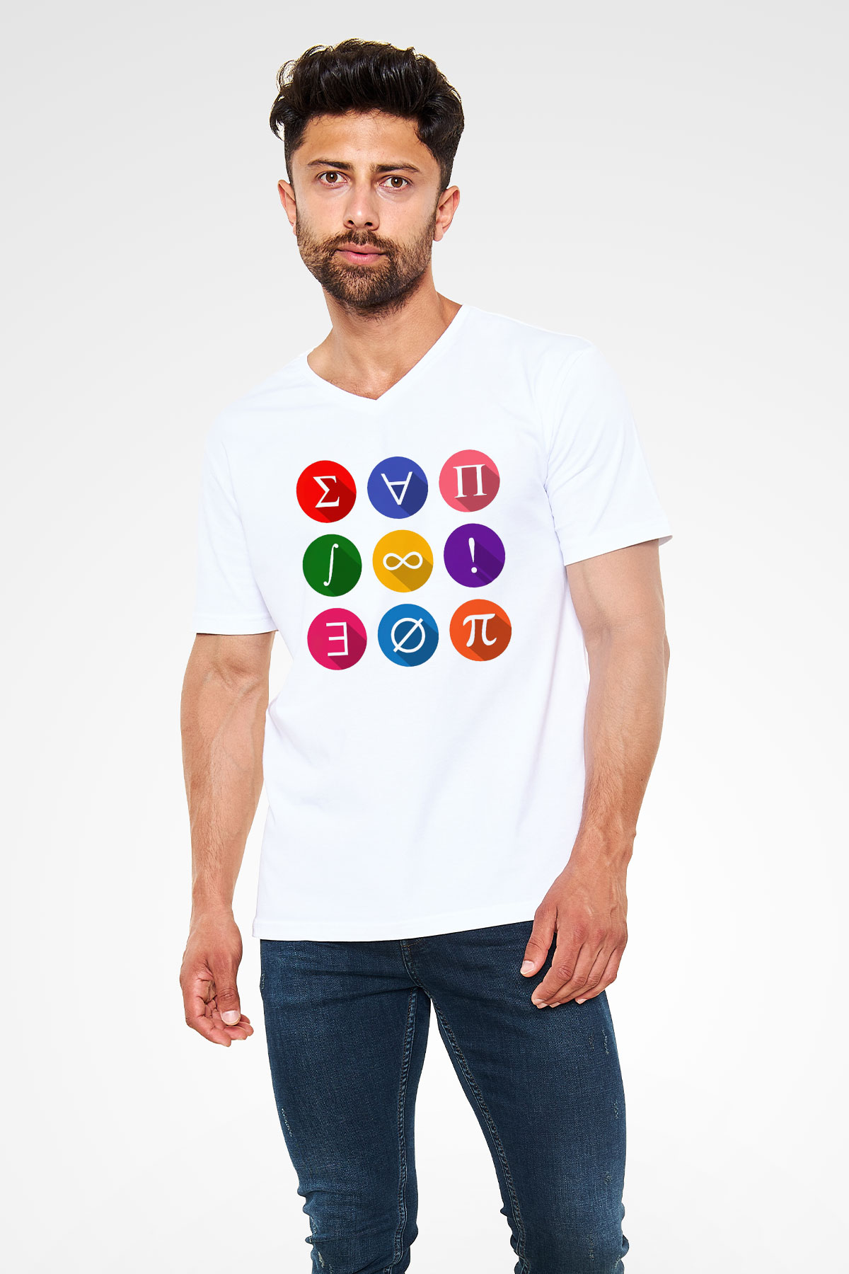 Matematikçi Beyaz Unisex V Yaka Tişört T-Shirt