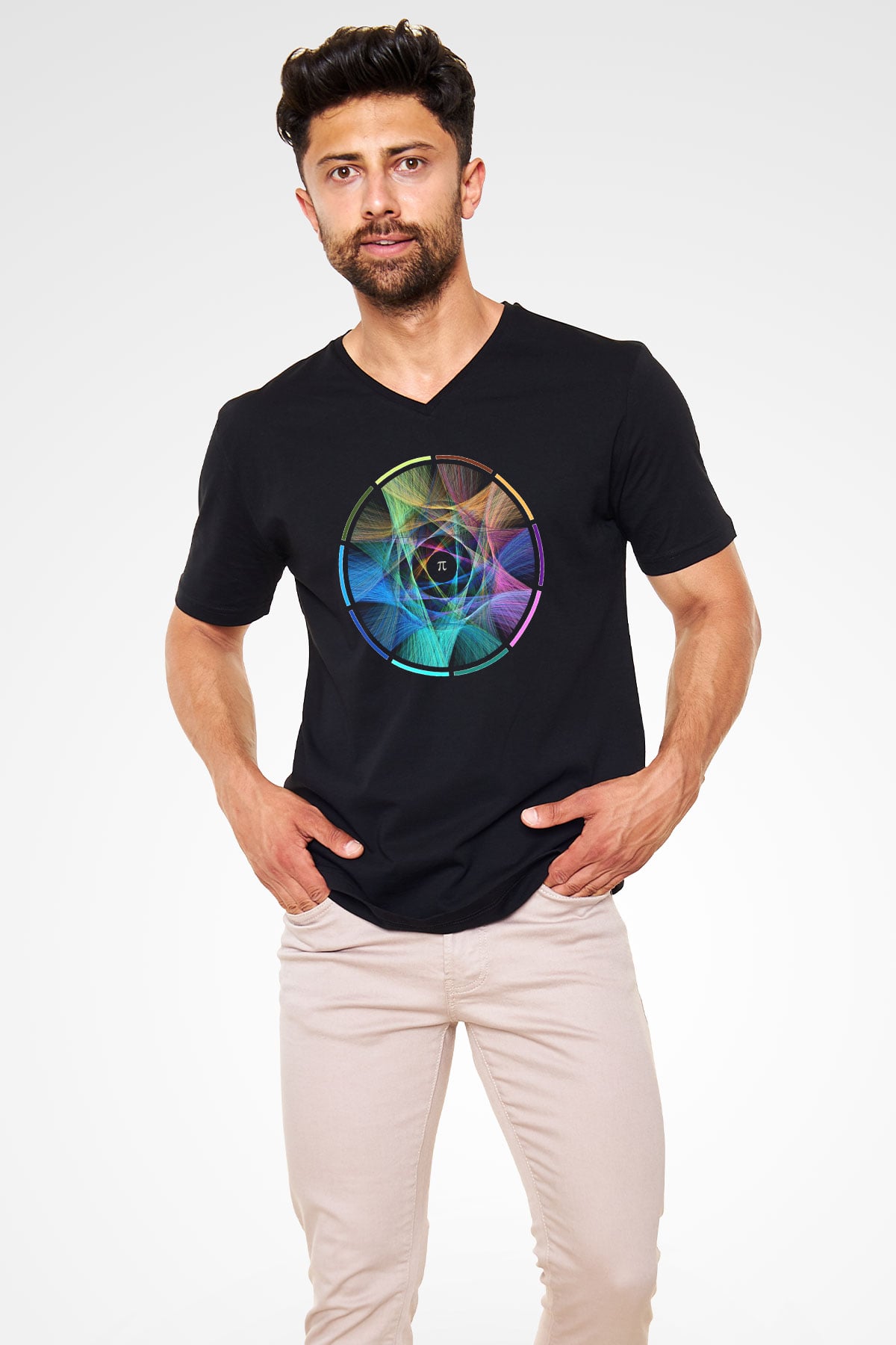 Matematikçi Siyah Unisex V Yaka Tişört T-Shirt
