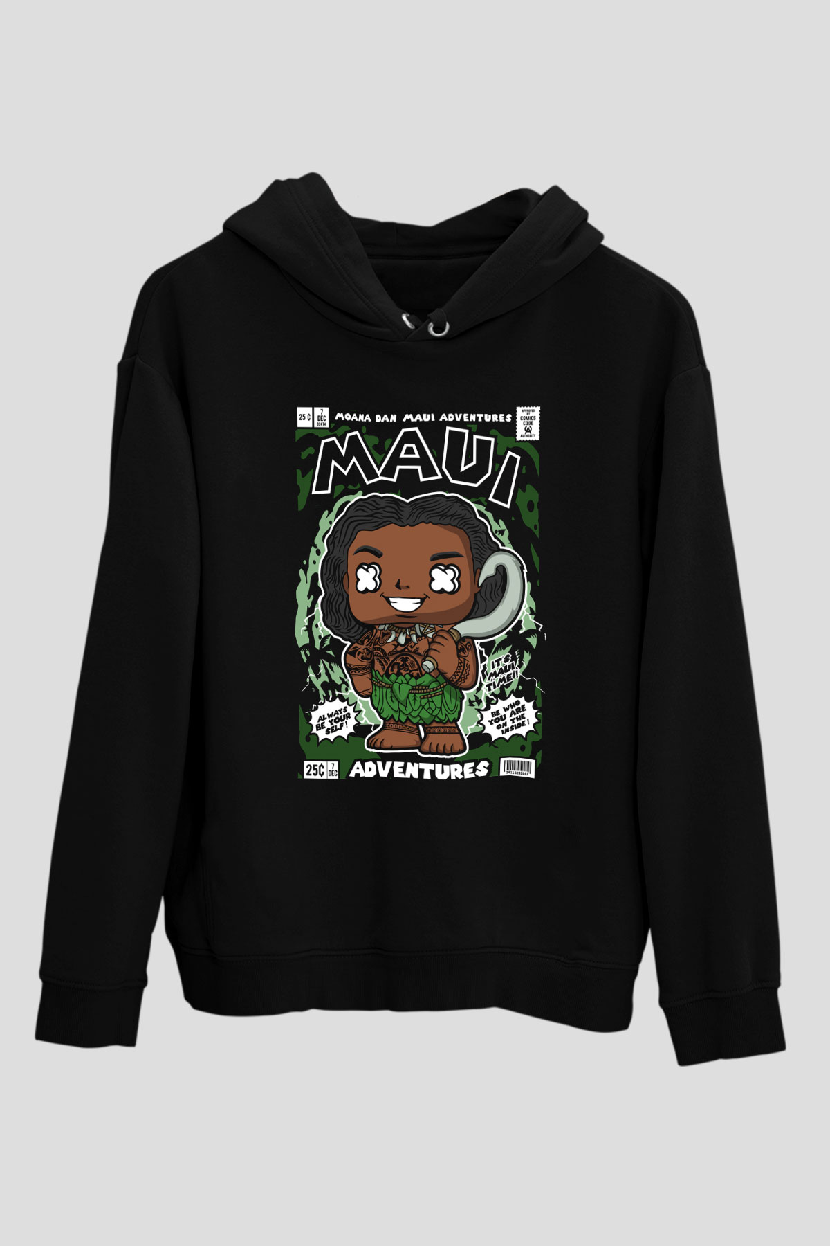 MAUI Baskılı Unisex Siyah Hoodie