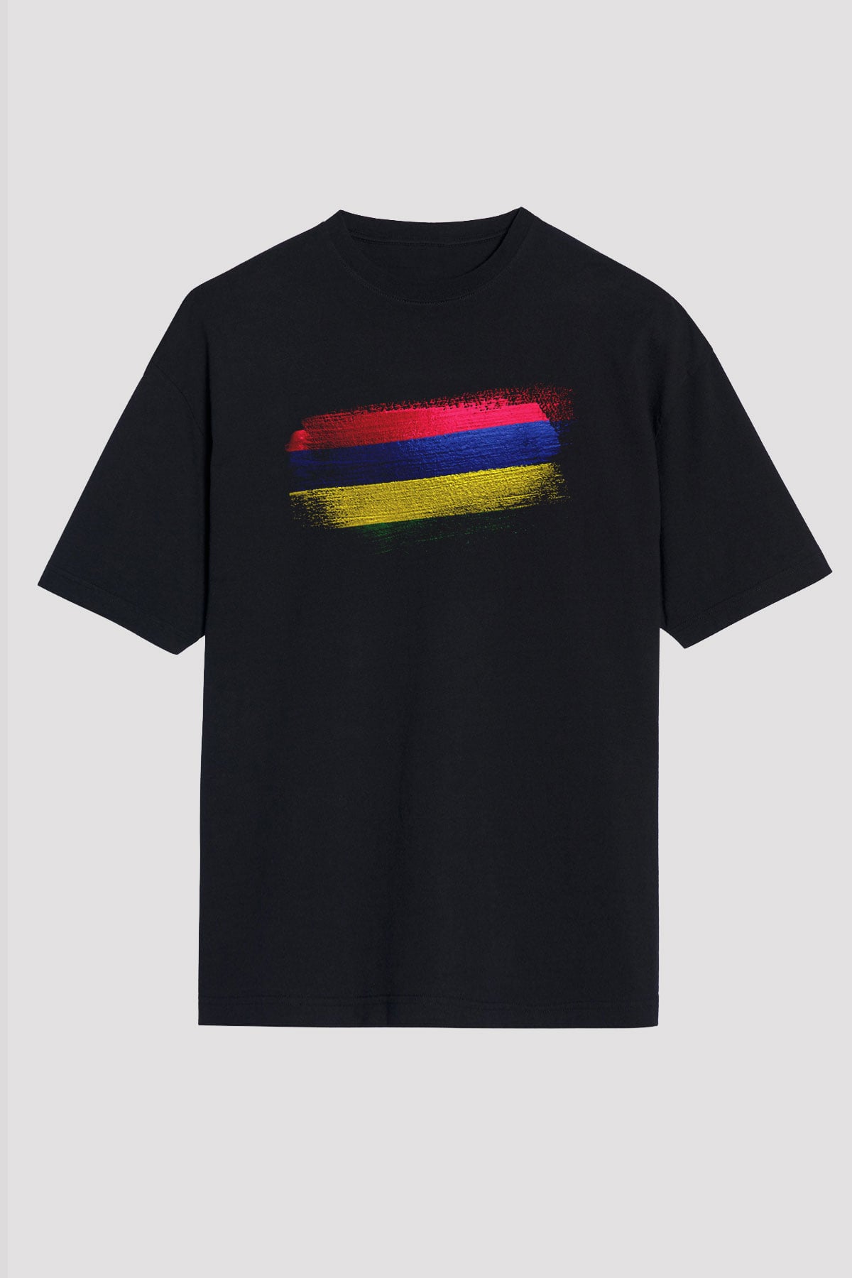 Mauritius Bayrağı Baskılı Unisex Siyah Oversize Tişört
