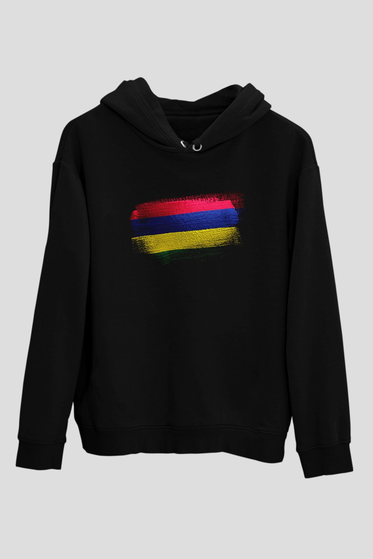 Mauritius Bayrağı Baskılı Unisex Siyah Kapüşonlu Sweatshirt
