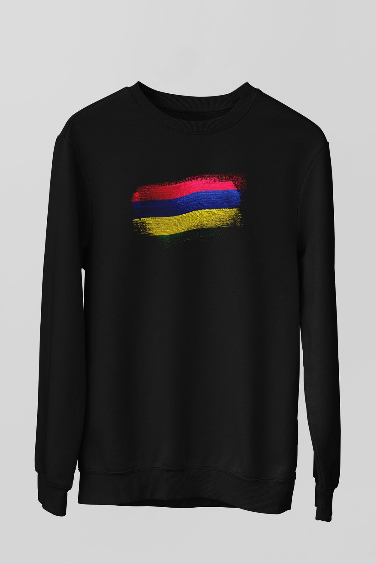 Mauritius Bayrağı Baskılı Unisex Siyah Sweatshirt