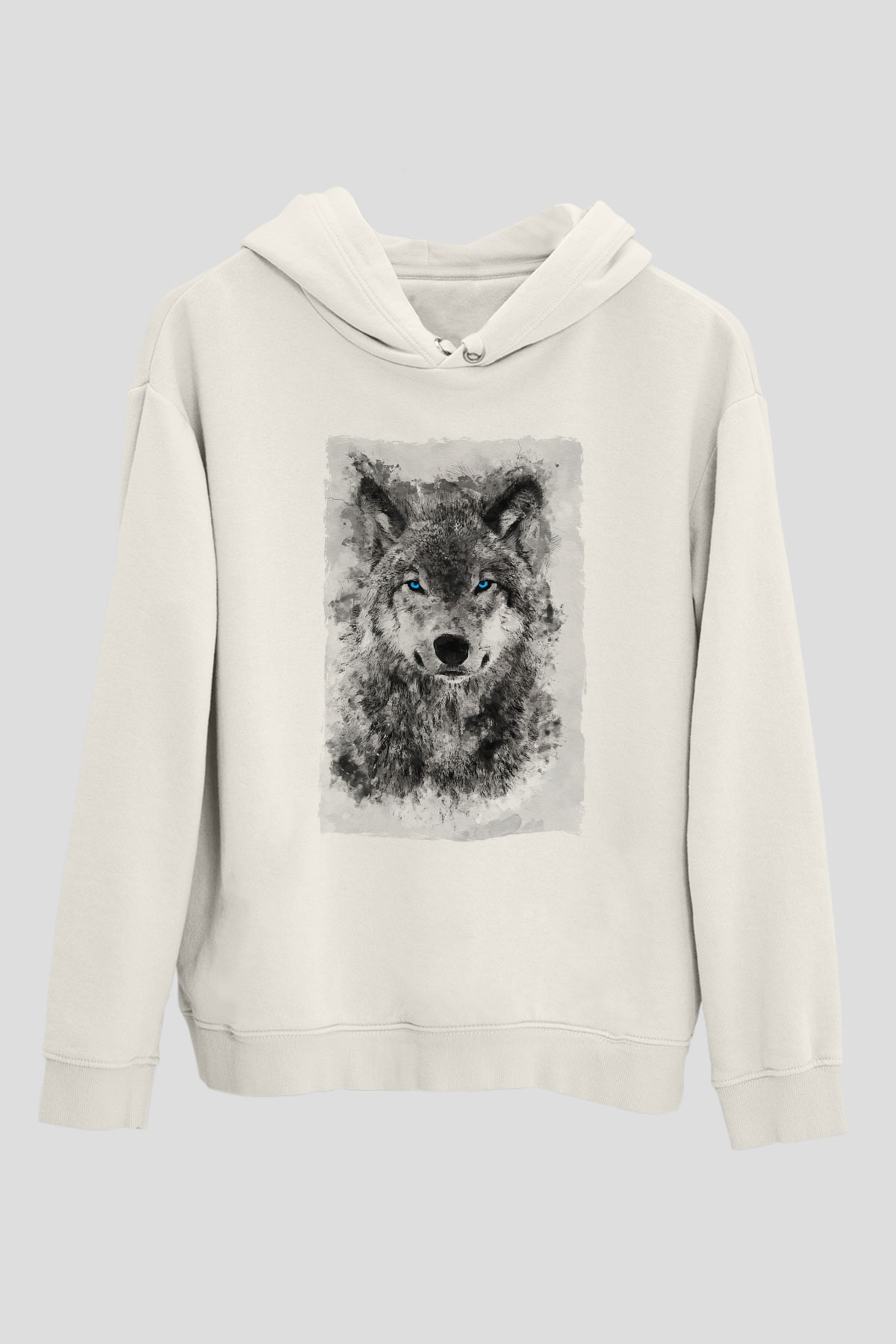 Mavi Gözlü KurtBeyaz Tshirt Unisex Hoodie