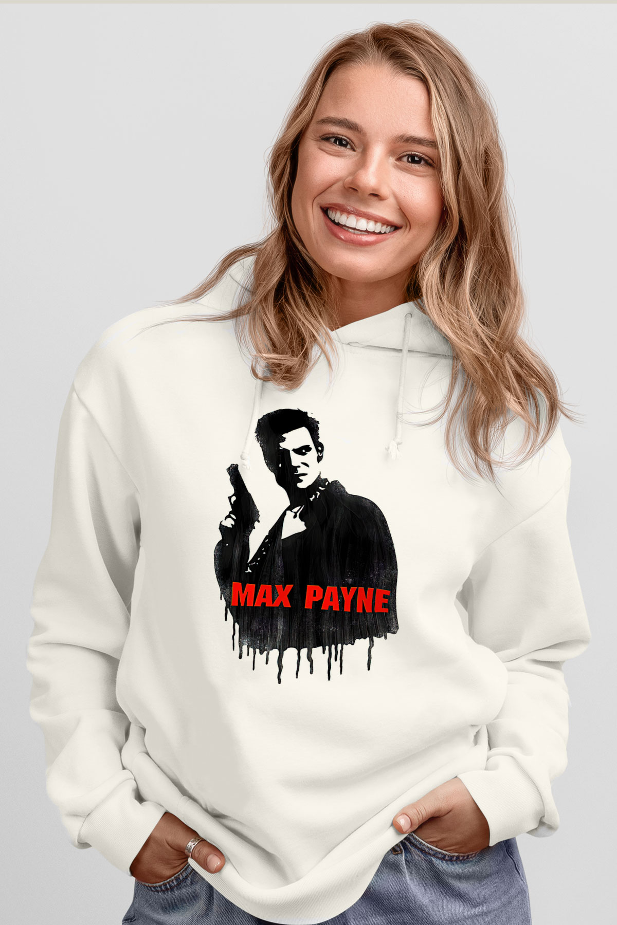 Max Payne Baskılı Beyaz Unisex Kapüşonlu Sweatshirt