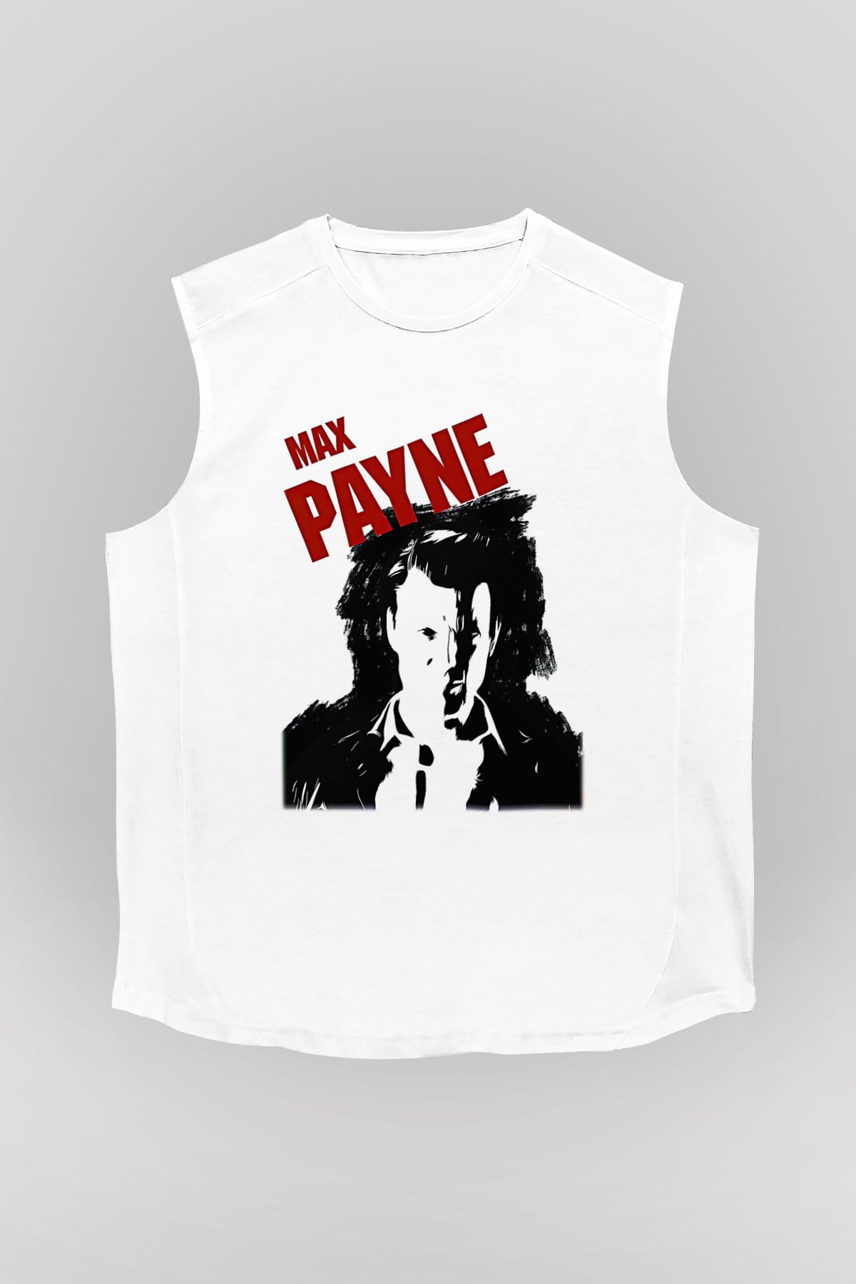 Max Payne Baskılı Beyaz Unisex Kolsuz Tişört - Tshirt