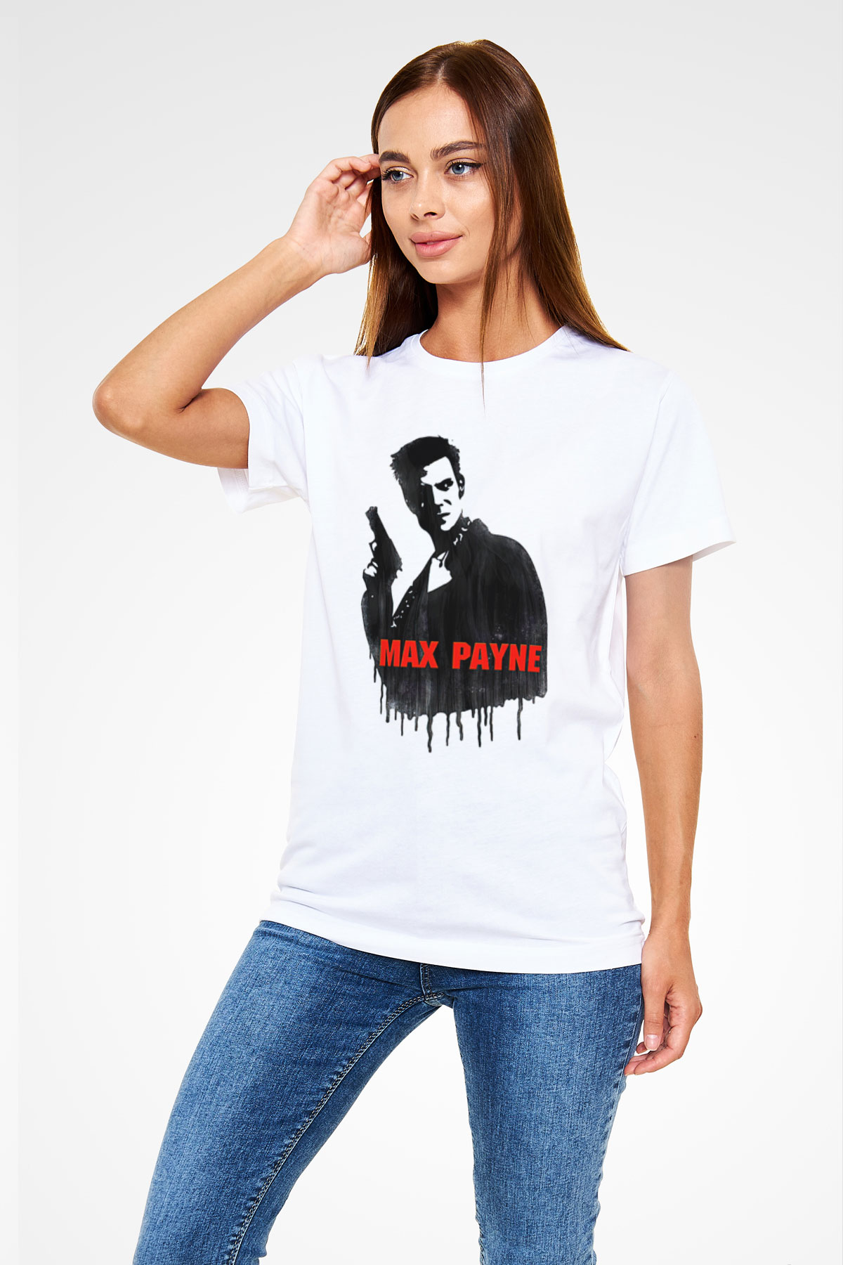 Max Payne Baskılı Unisex Beyaz Tişört - Tshirt