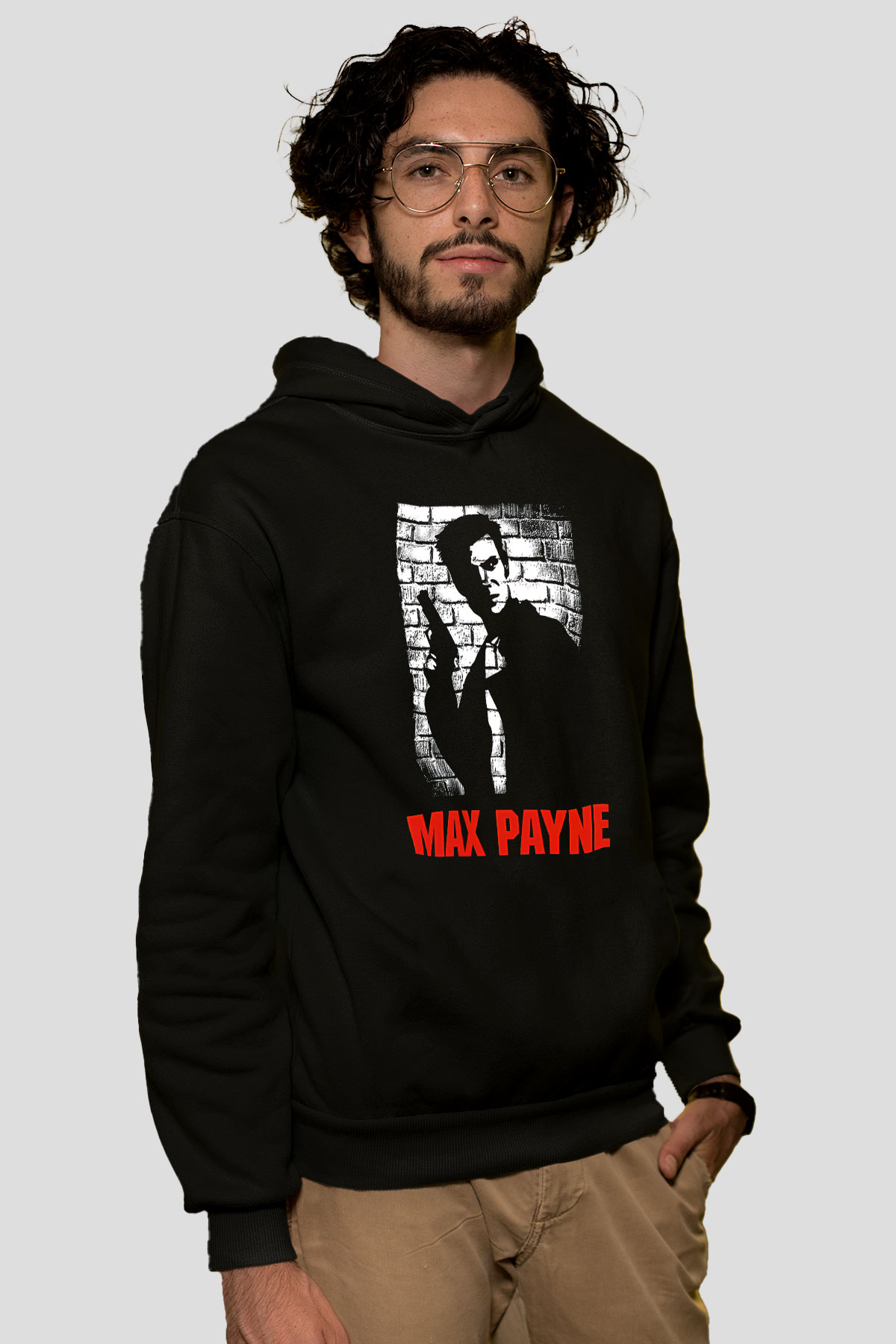 Max Payne Baskılı Unisex Siyah Kapüşonlu Sweatshirt