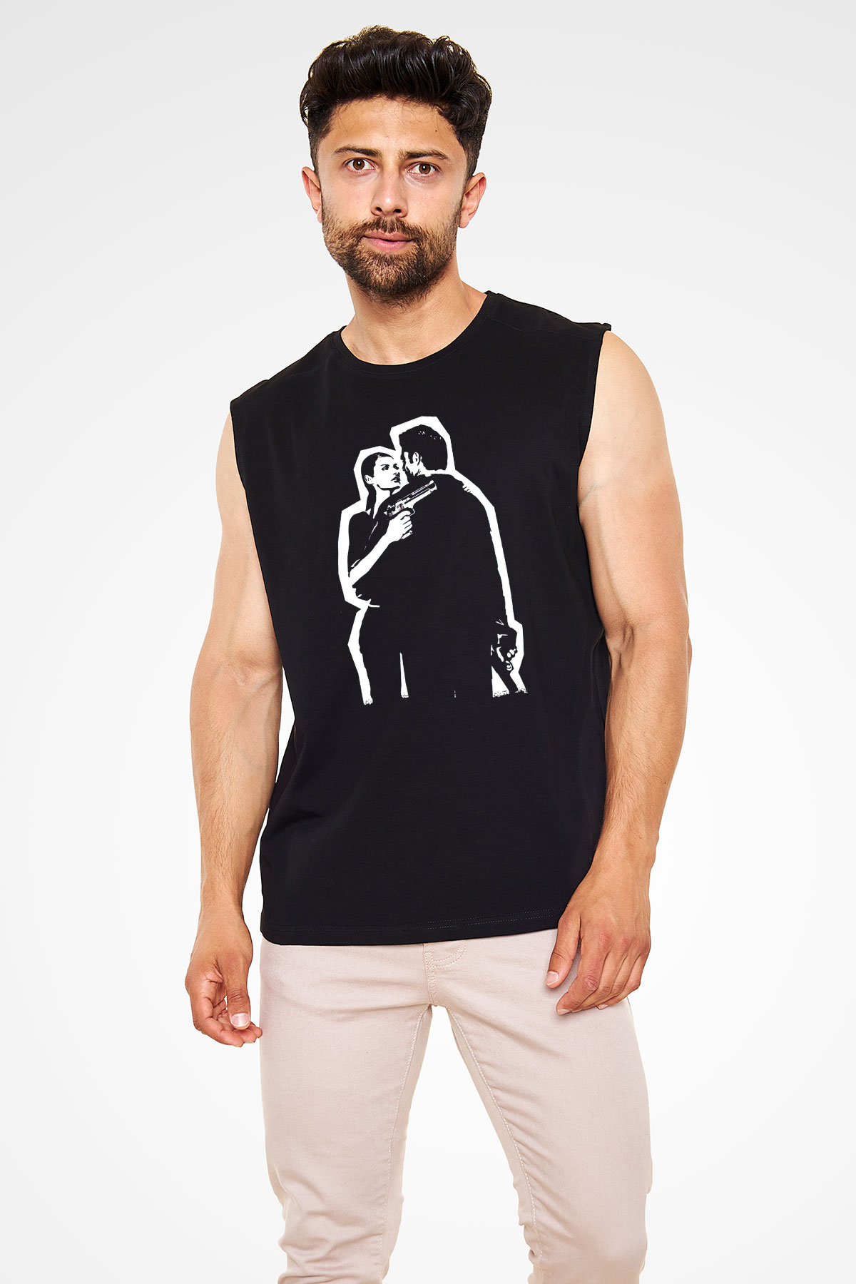 Max Payne Baskılı Unisex Siyah Kolsuz Tişört - Tshirt
