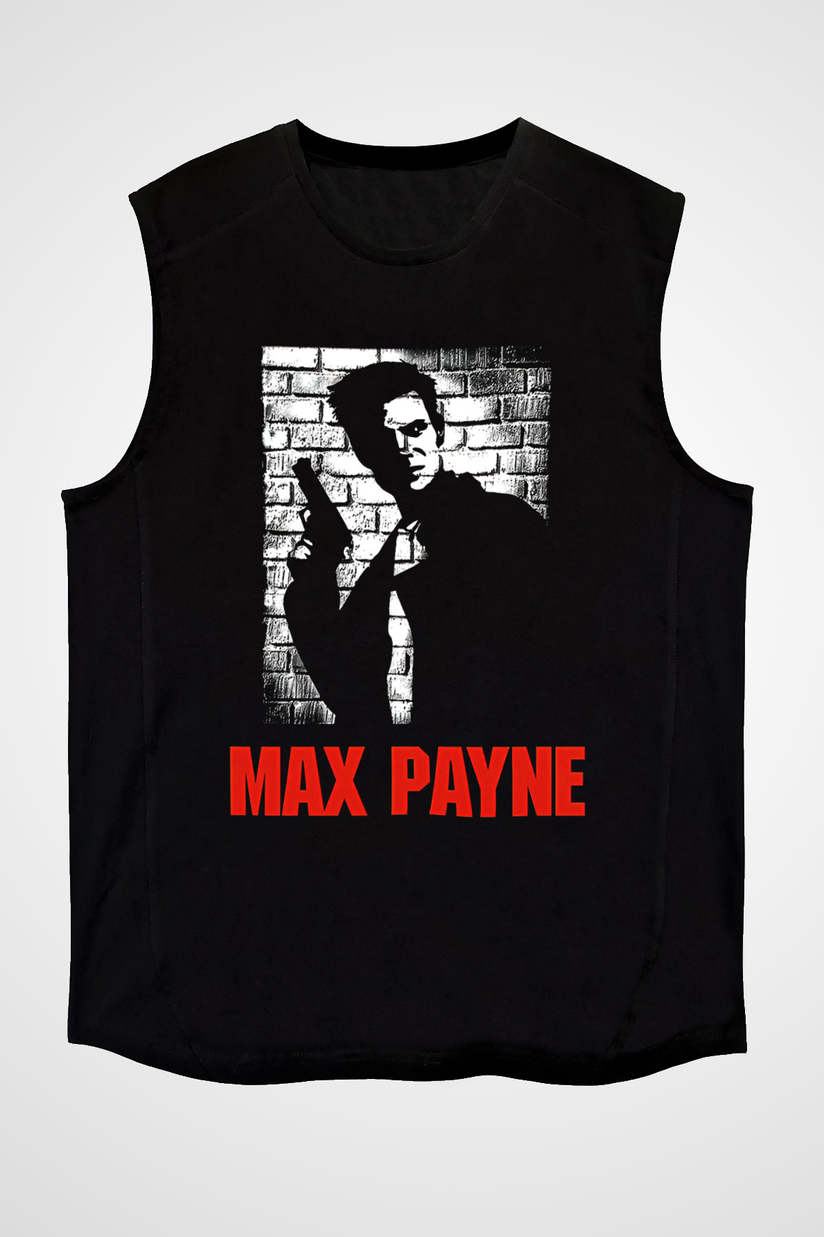 Max Payne Baskılı Unisex Siyah Kolsuz Tişört - Tshirt