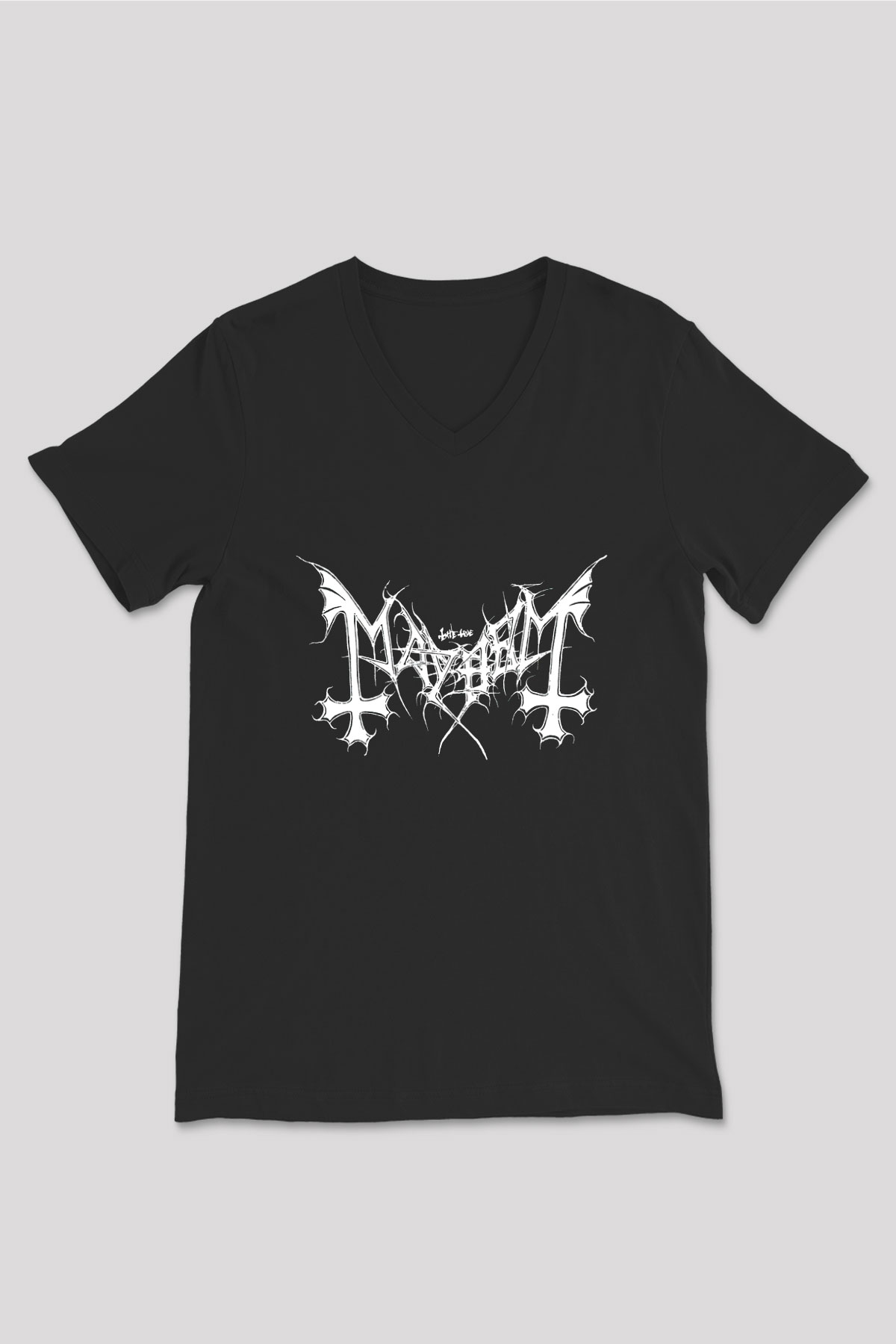 Mayhem Siyah Unisex V Yaka Tişört T-Shirt