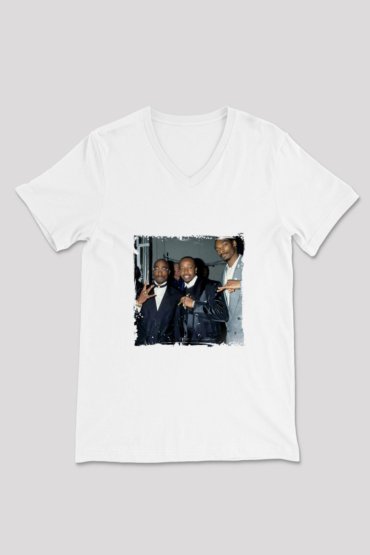 MC Hammer Baskılı Beyaz V Yaka Unisex Tişört
