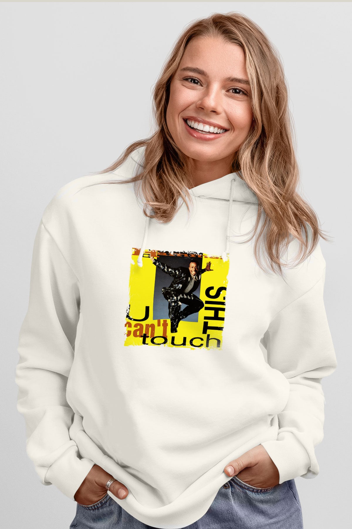 MC Hammer Baskılı Unisex Beyaz Kapüşonlu Sweatshirt