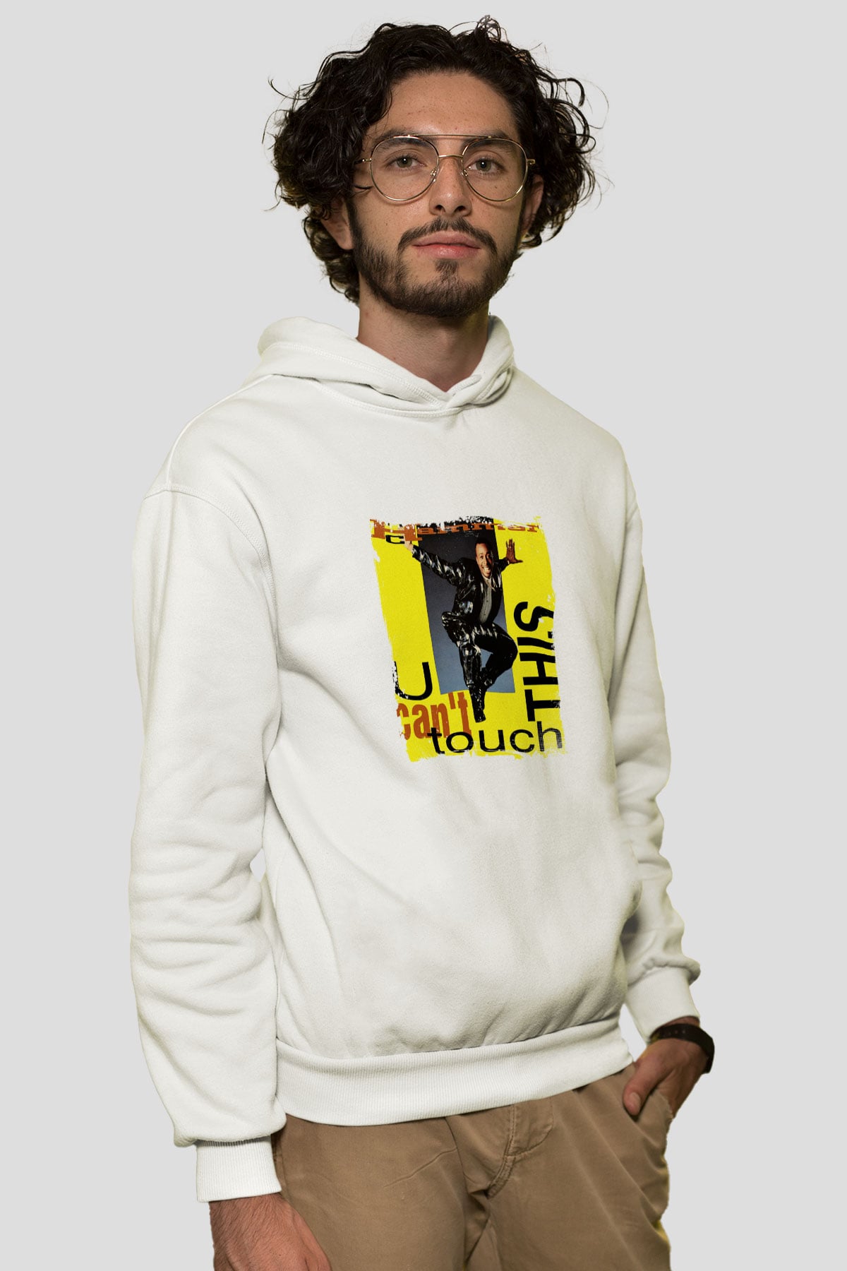 MC Hammer Baskılı Unisex Beyaz Kapüşonlu Sweatshirt