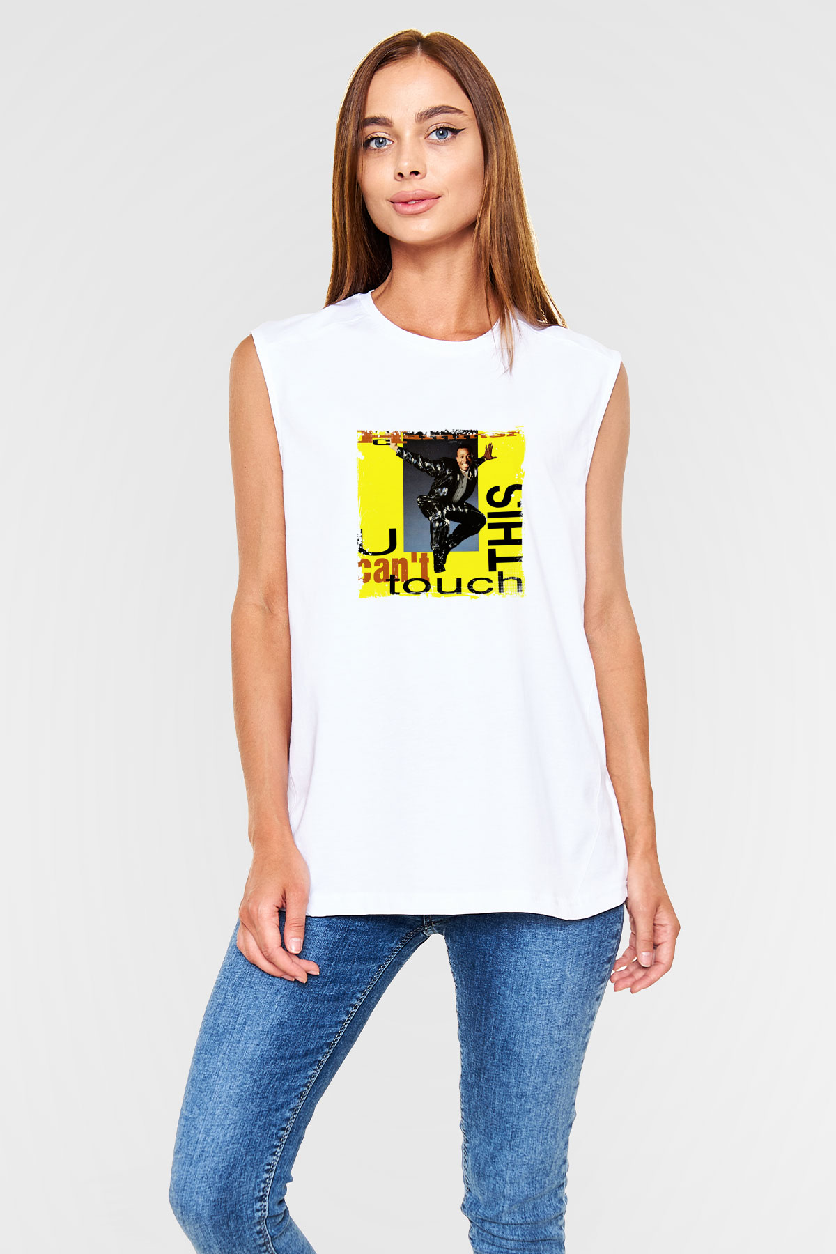 MC Hammer Baskılı Unisex Beyaz Kolsuz Tişört