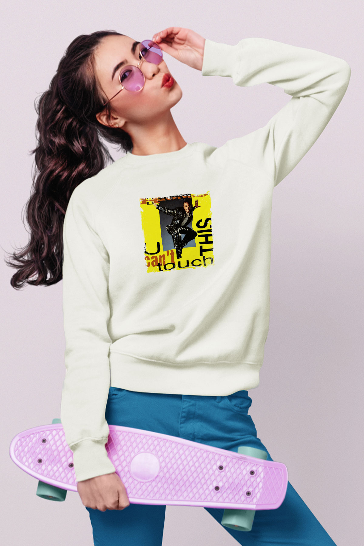 MC Hammer Baskılı Unisex Beyaz Sweatshirt