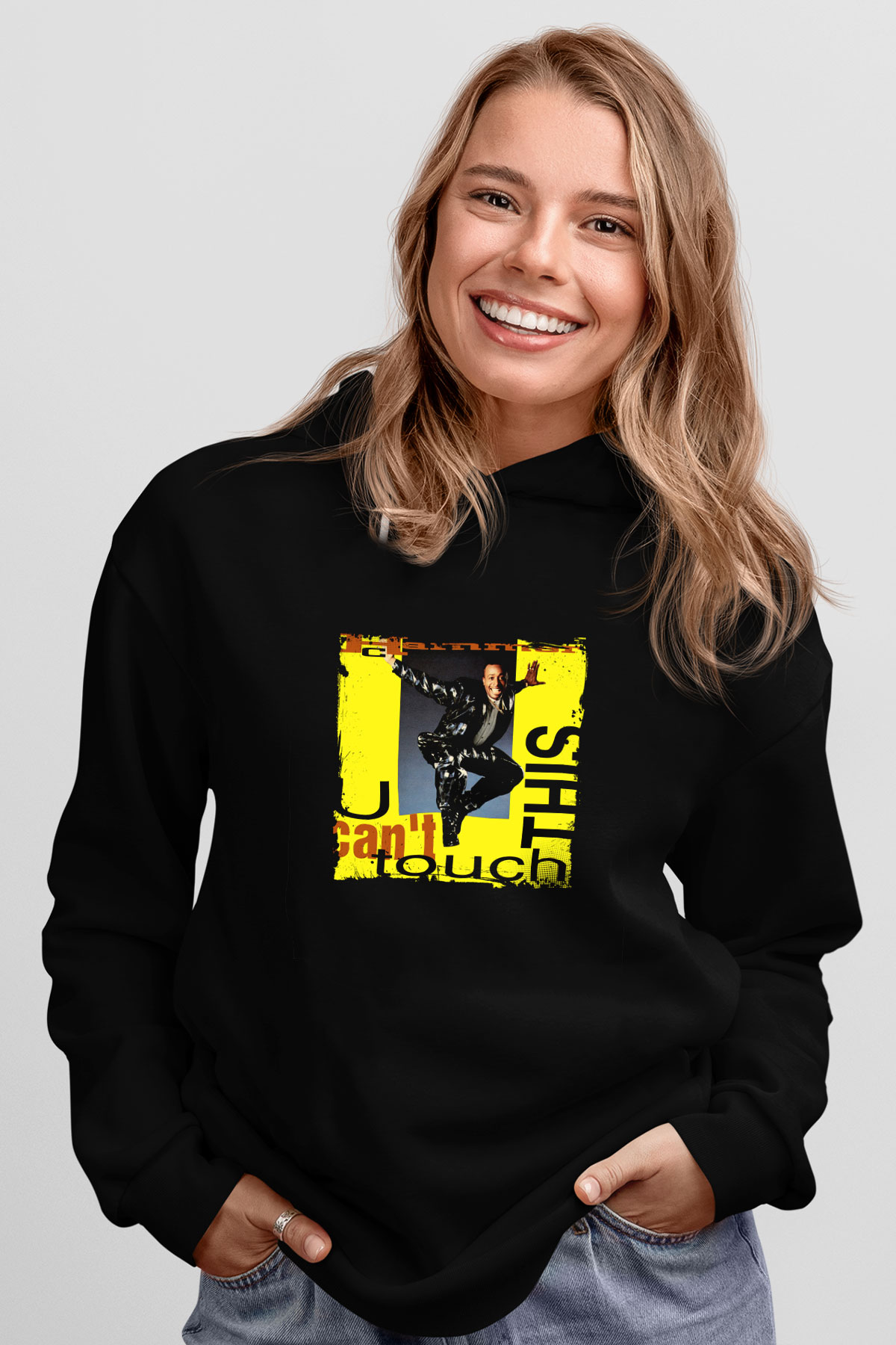 MC Hammer Baskılı Unisex Siyah Hoodie