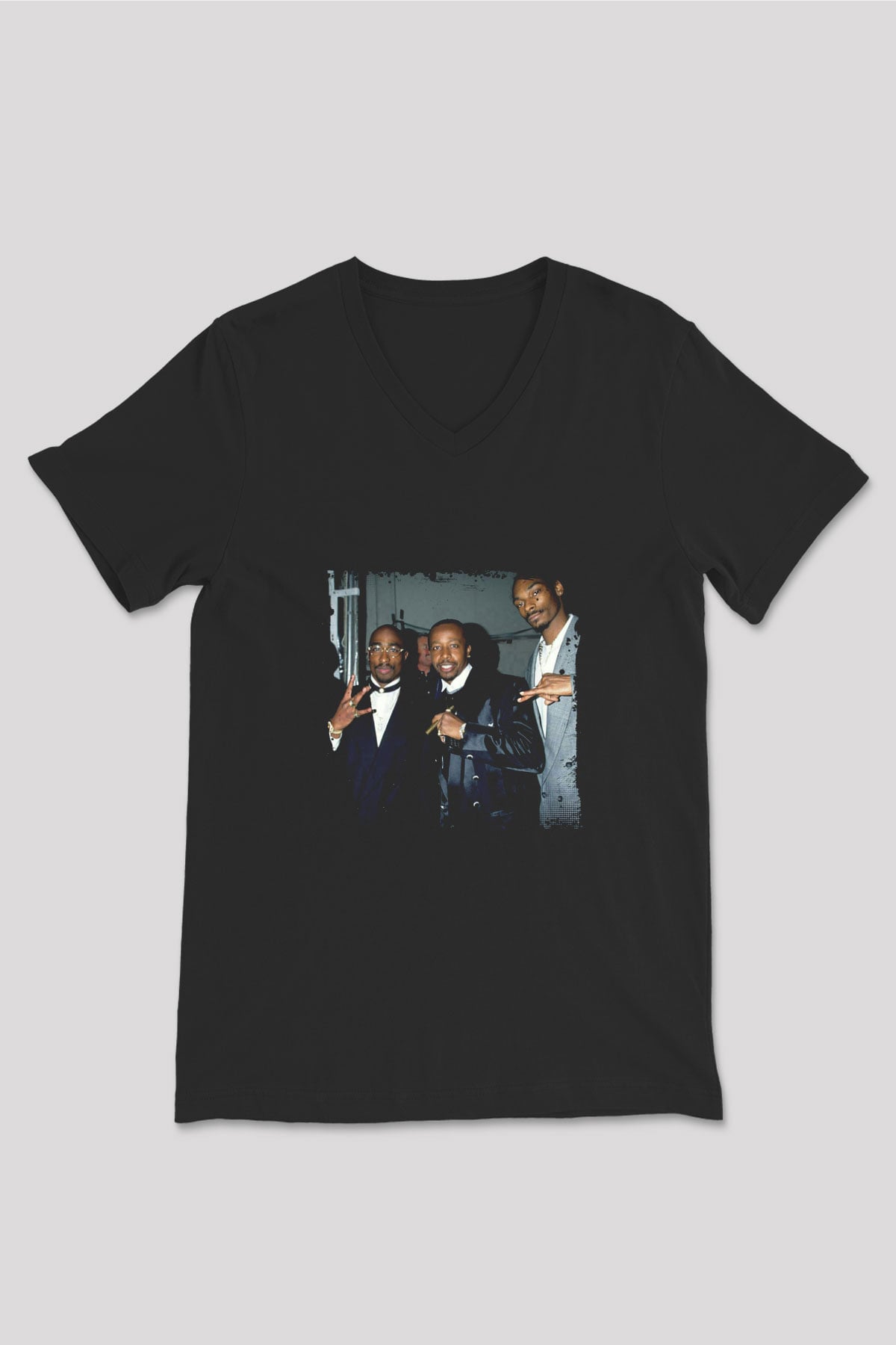MC Hammer Baskılı Unisex Siyah V Yaka Tişört