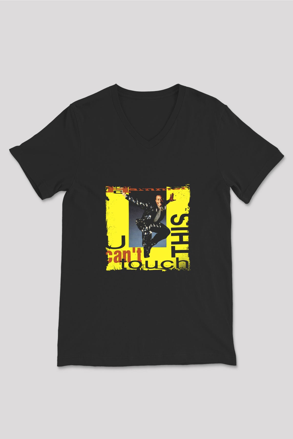 MC Hammer Baskılı Unisex Siyah V Yaka Tişört