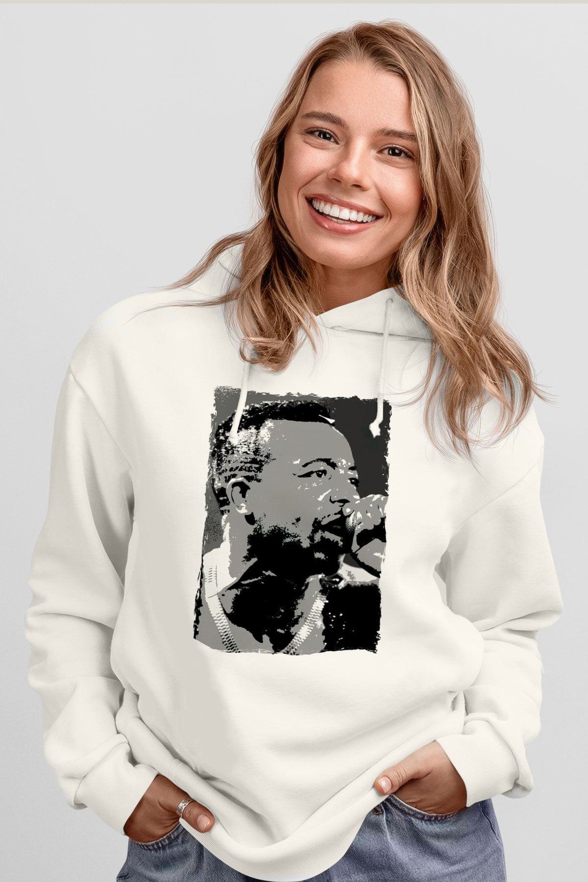 MC Hammer Beyaz Unisex Kapüşonlu Sweatshirt