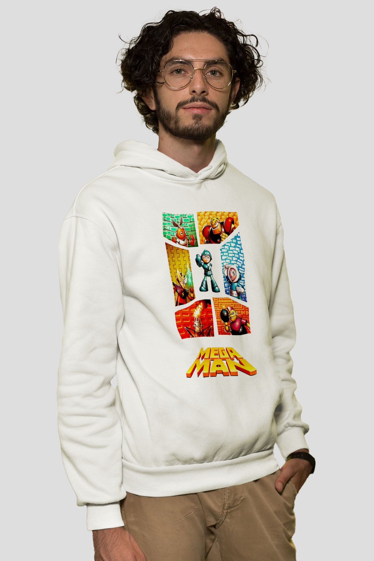 Mega Man Beyaz Unisex Hoodie