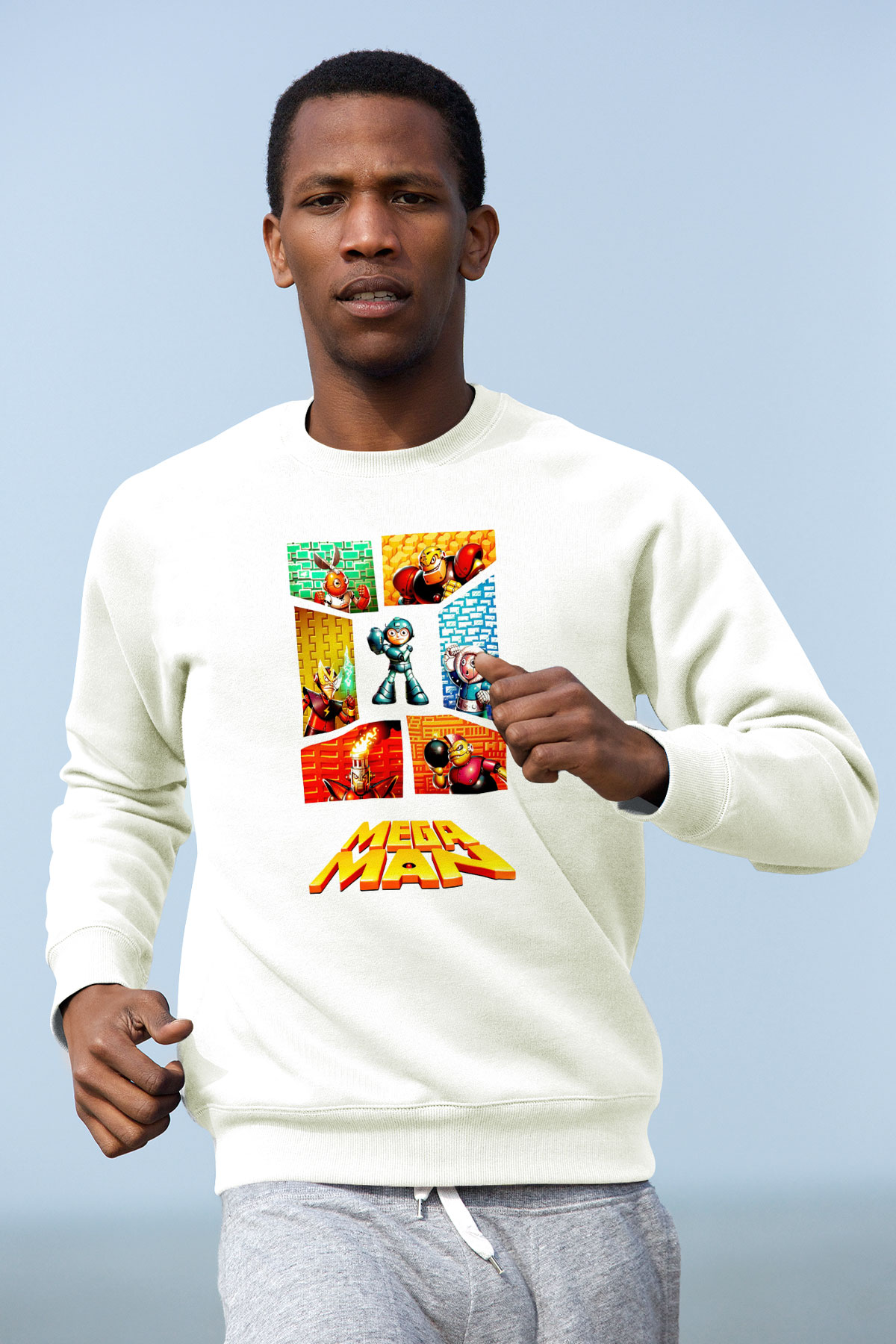 Mega Man Beyaz Unisex Sweatshirt
