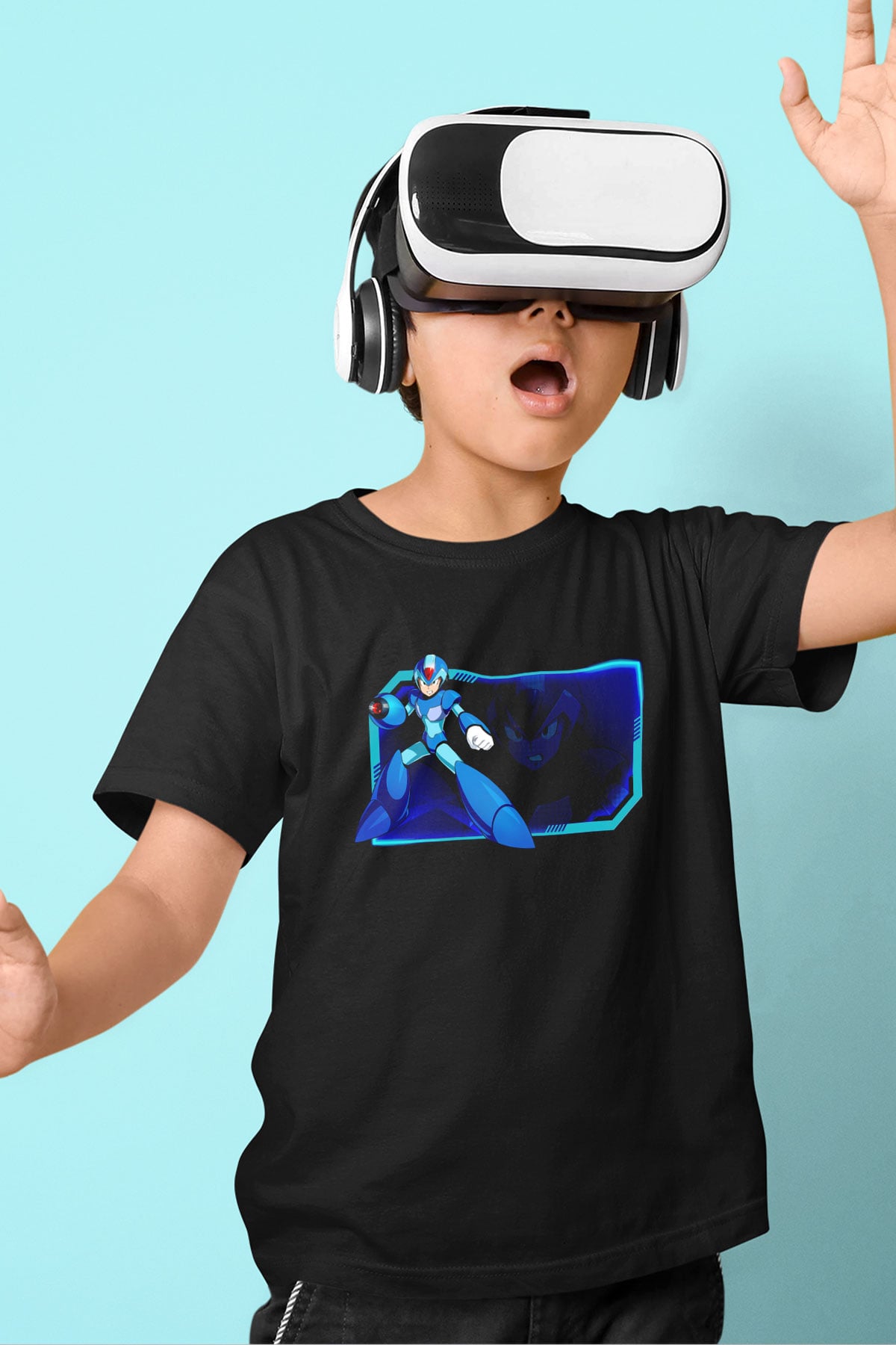 Mega Man Siyah Unisex  Çocuk Tişört