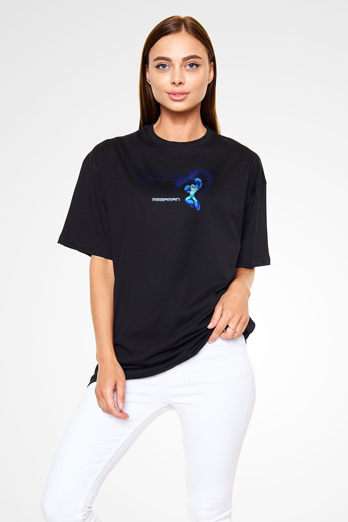 Mega Man Siyah Unisex Oversize Tişört T-Shirt