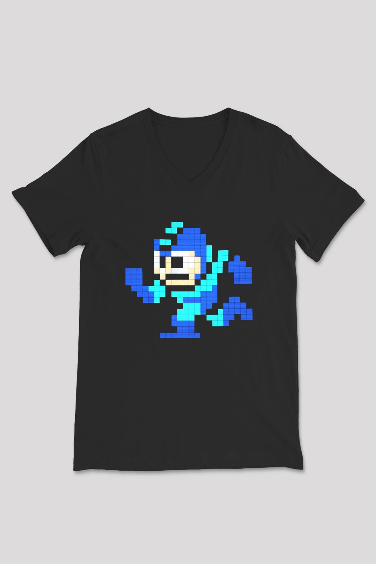 Mega Man Siyah Unisex V Yaka Tişört