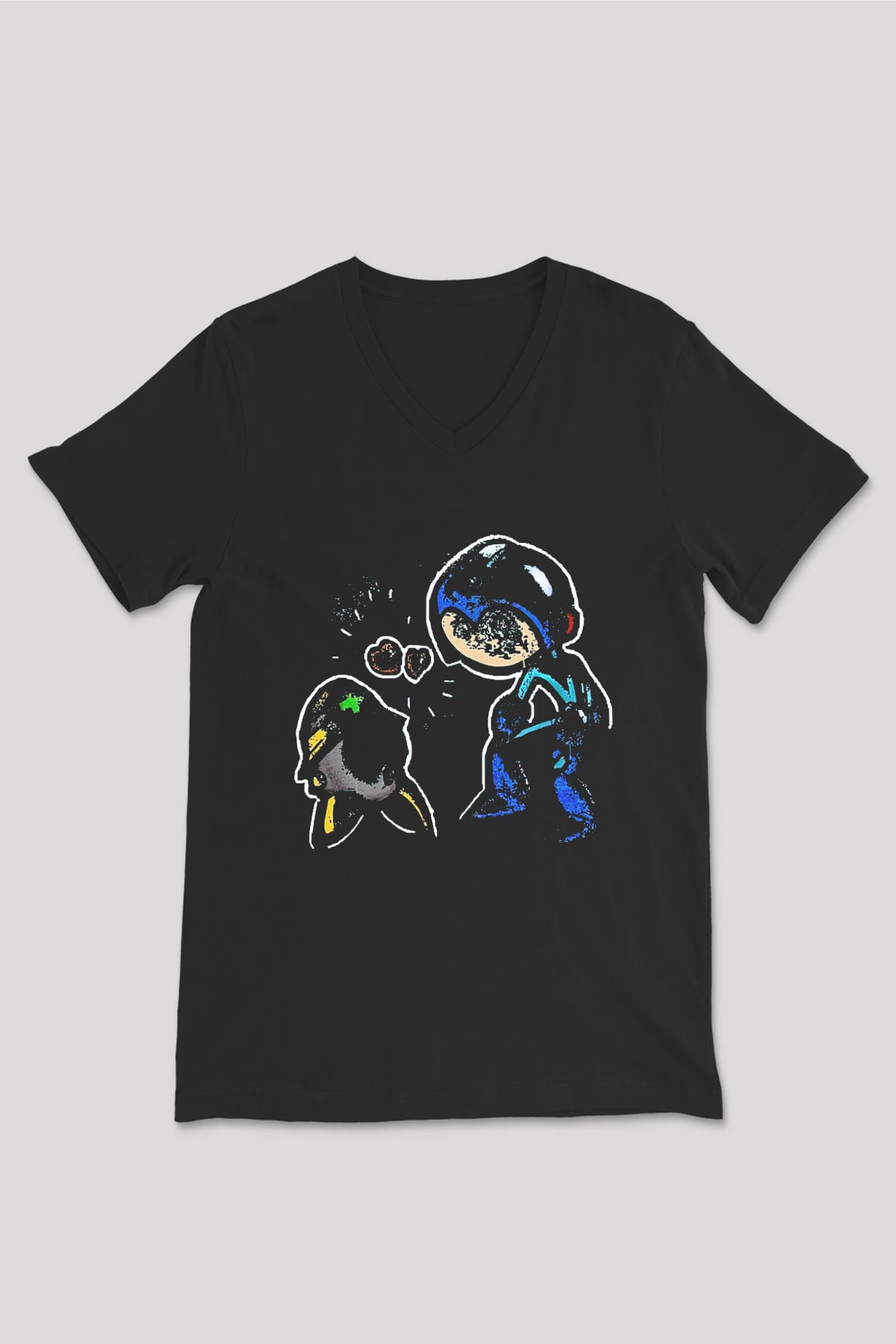 Mega Man Siyah Unisex  V Yaka Tişört