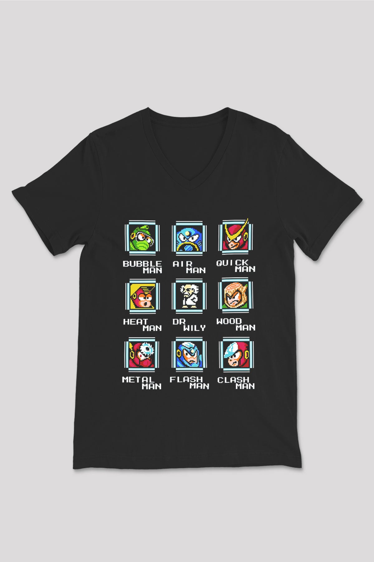 Mega Man Siyah Unisex  V Yaka Tişört