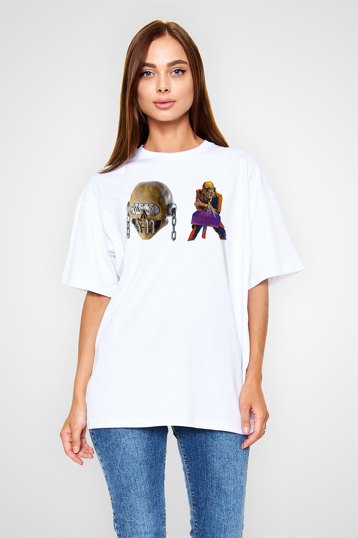 Megadeth Baskılı Beyaz Unisex Oversize Tişört - Tshirt