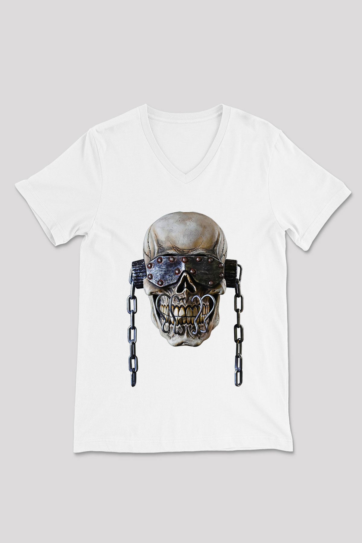 Megadeth Baskılı Beyaz Unisex V Yaka Tişört - Tshirt