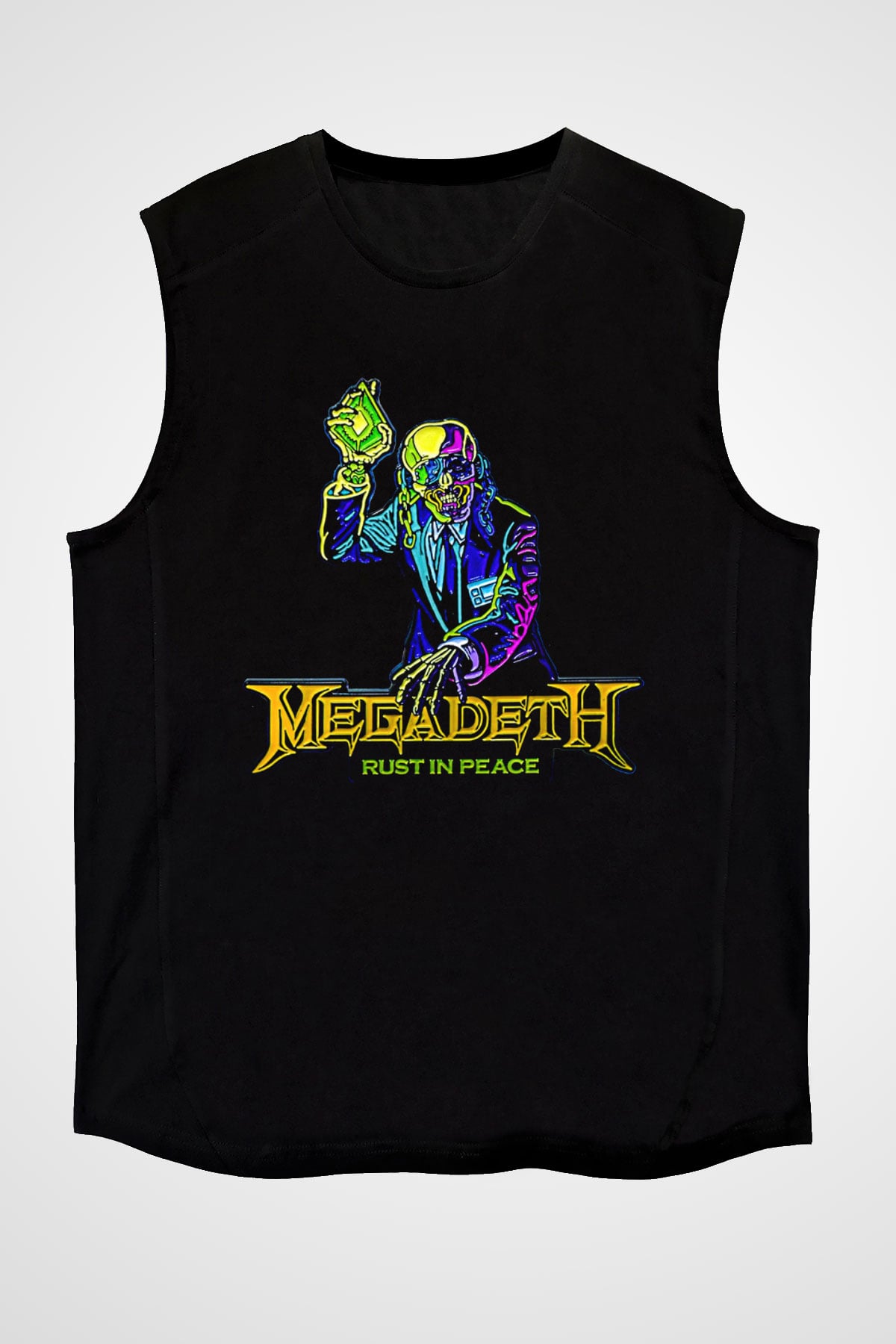 Megadeth Baskılı Unisex Siyah Kolsuz Tişört - Tshirt