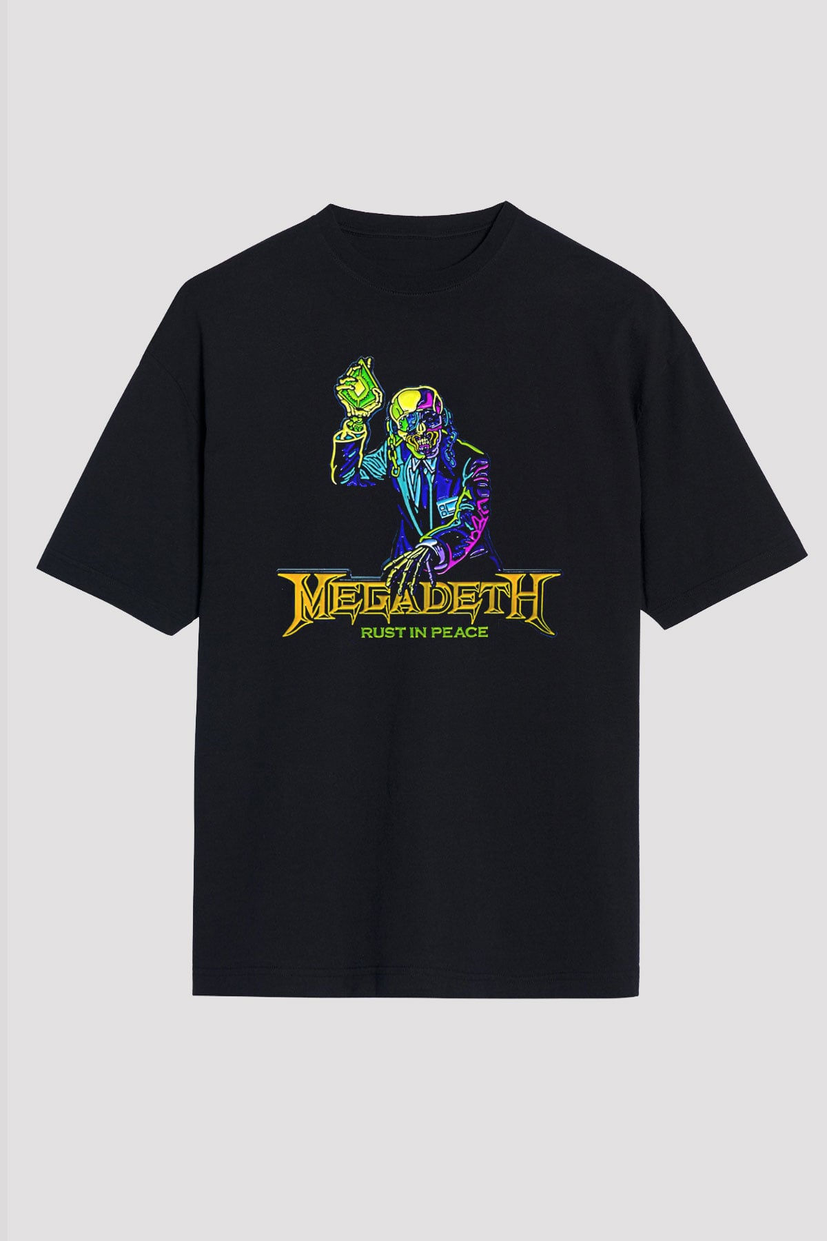 Megadeth Baskılı Unisex Siyah Oversize Tişört - Tshirt