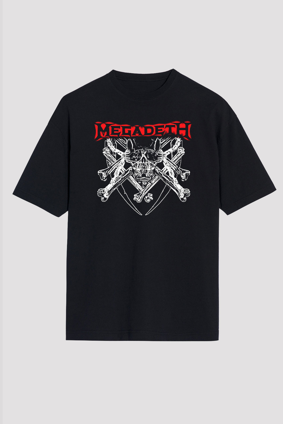 Megadeth Baskılı Unisex Siyah Oversize Tişört - Tshirt