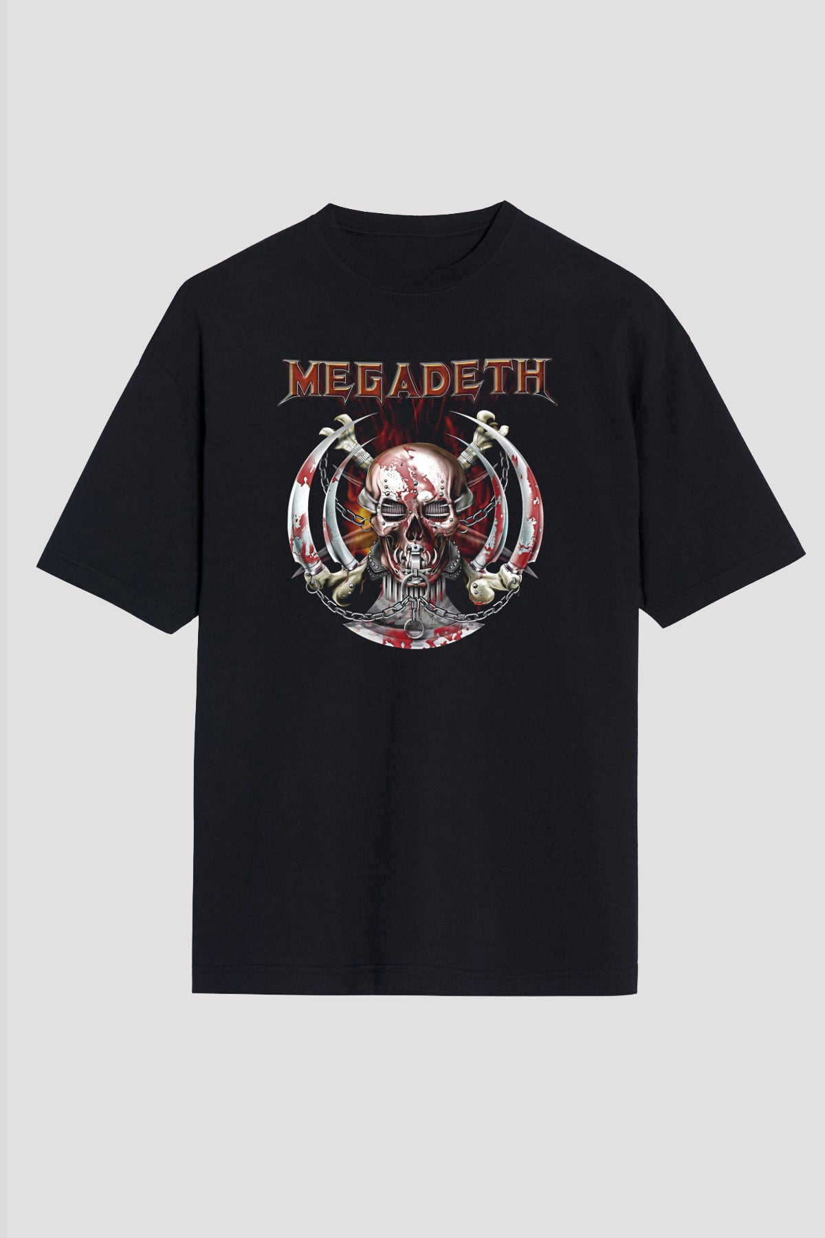 Megadeth Baskılı Unisex Siyah Oversize Tişört - Tshirt