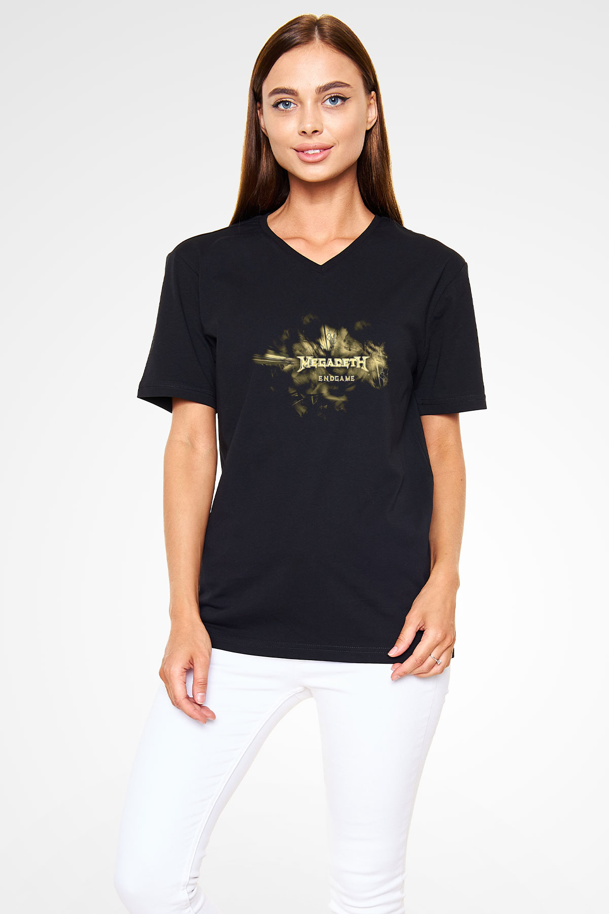 Megadeth Baskılı Unisex Siyah V Yaka Tişört - Tshirt