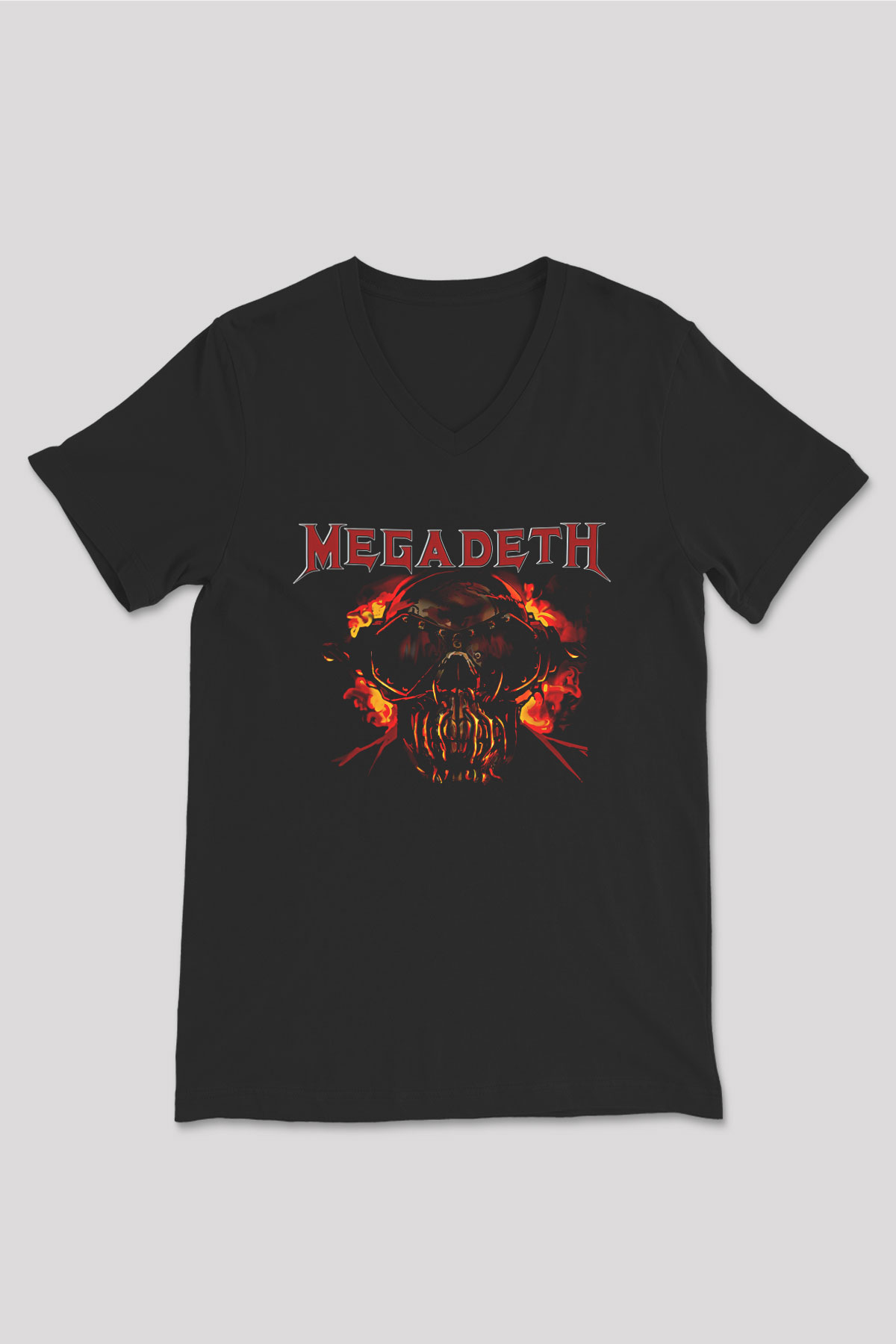 Megadeth Baskılı Unisex Siyah V Yaka Tişört - Tshirt