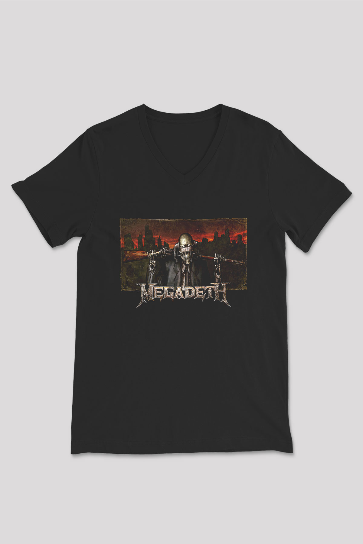 Megadeth Baskılı Unisex Siyah V Yaka Tişört - Tshirt
