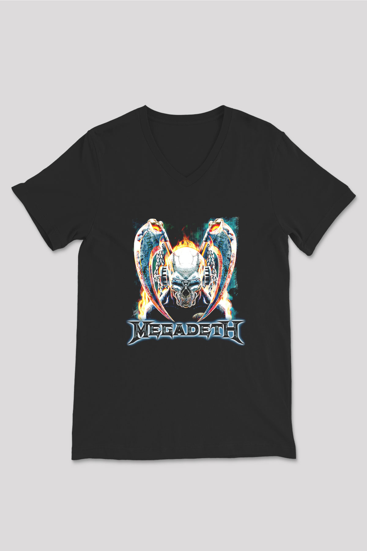 Megadeth Baskılı Unisex Siyah V Yaka Tişört - Tshirt