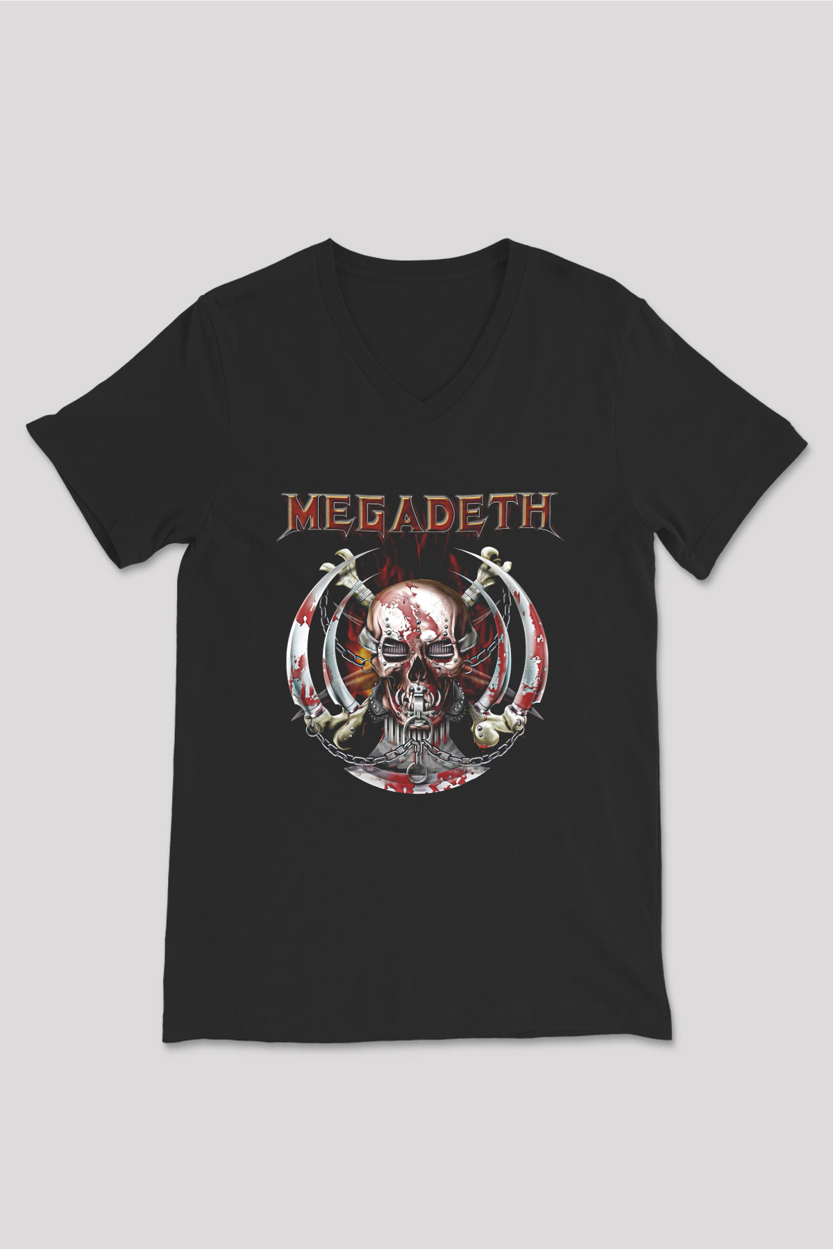 Megadeth Baskılı Unisex Siyah V Yaka Tişört - Tshirt
