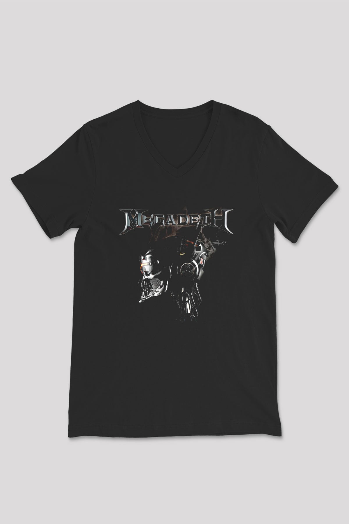 Megadeth Baskılı Unisex Siyah V Yaka Tişört - Tshirt