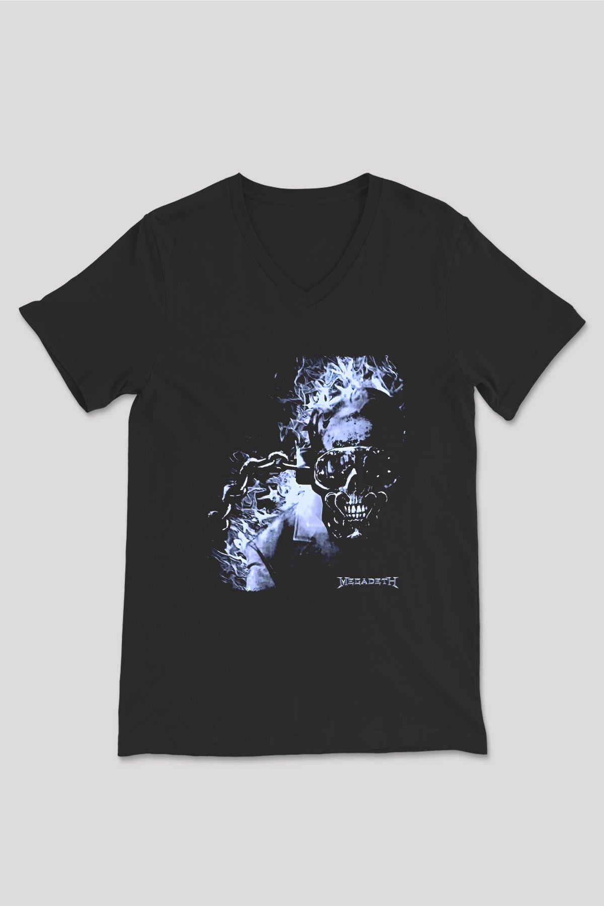 Megadeth Baskılı Unisex Siyah V Yaka Tişört - Tshirt