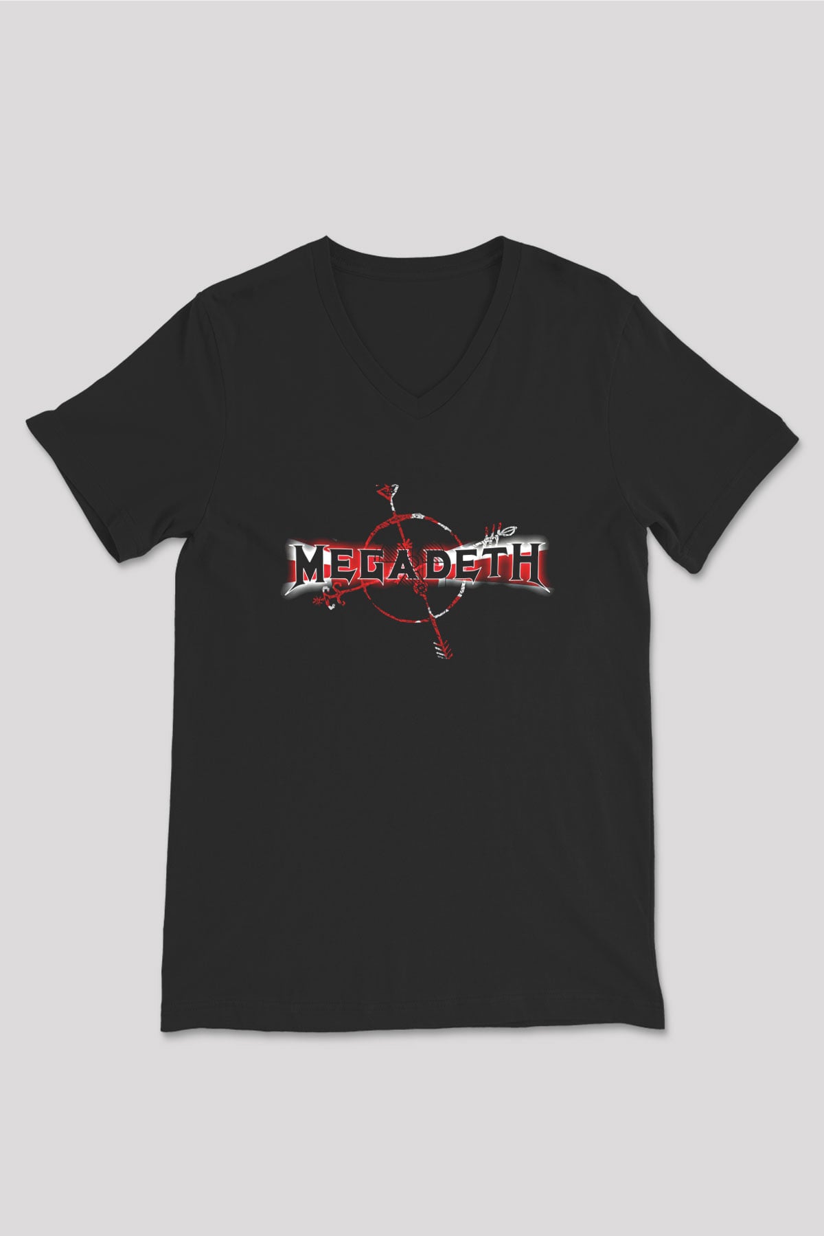 Megadeth Baskılı Unisex Siyah V Yaka Tişört - Tshirt