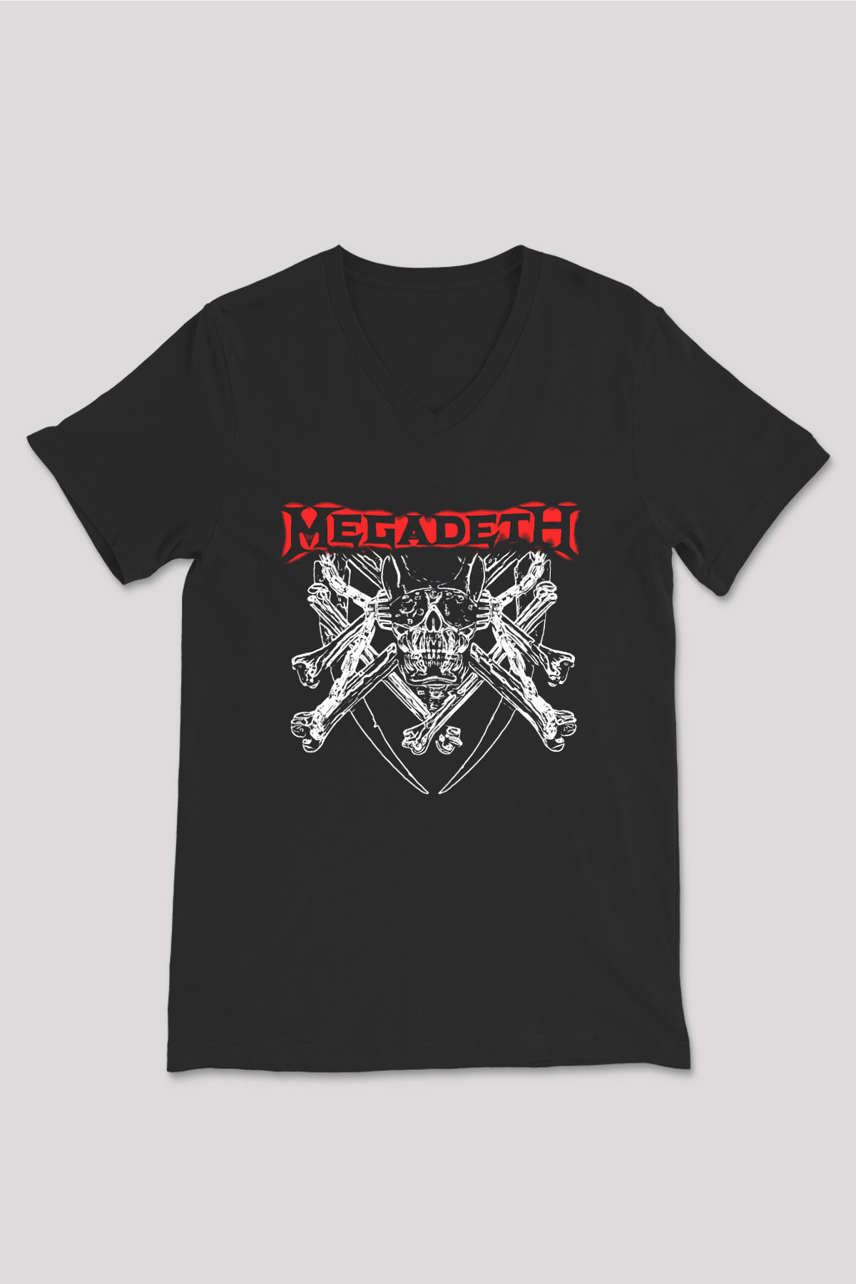 Megadeth Baskılı Unisex Siyah V Yaka Tişört - Tshirt