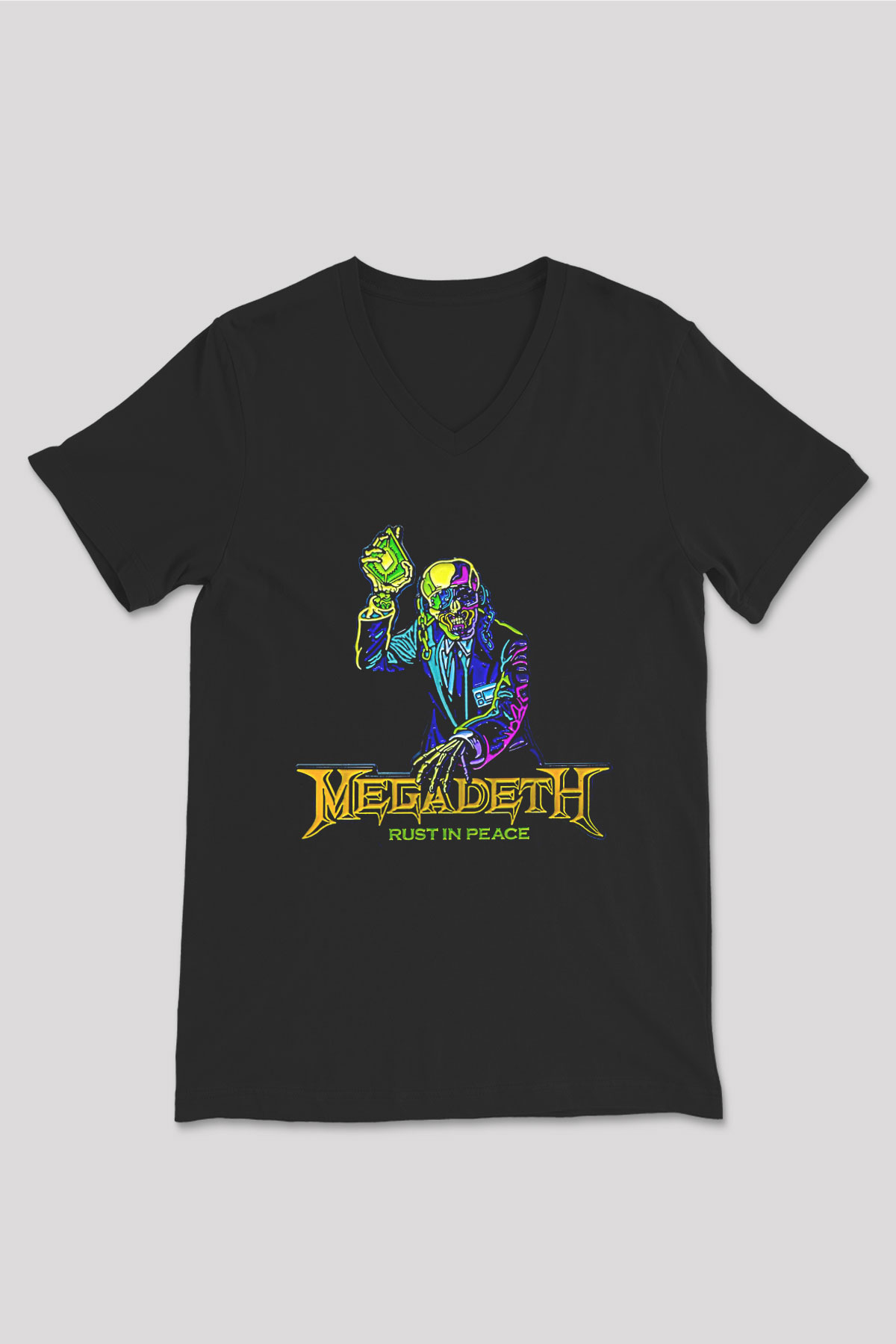 Megadeth Baskılı Unisex Siyah V Yaka Tişört - Tshirt