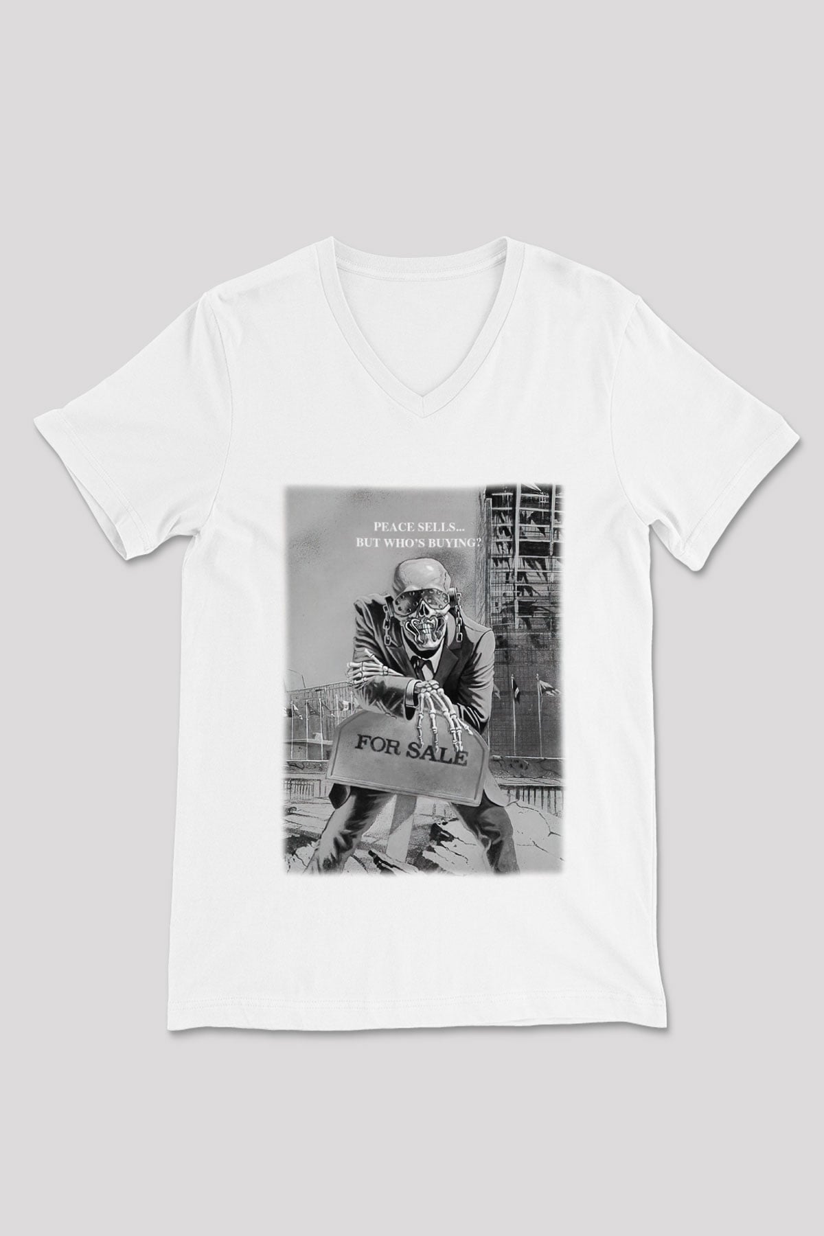 Megadeth Beyaz Unisex V Yaka Tişört T-Shirt