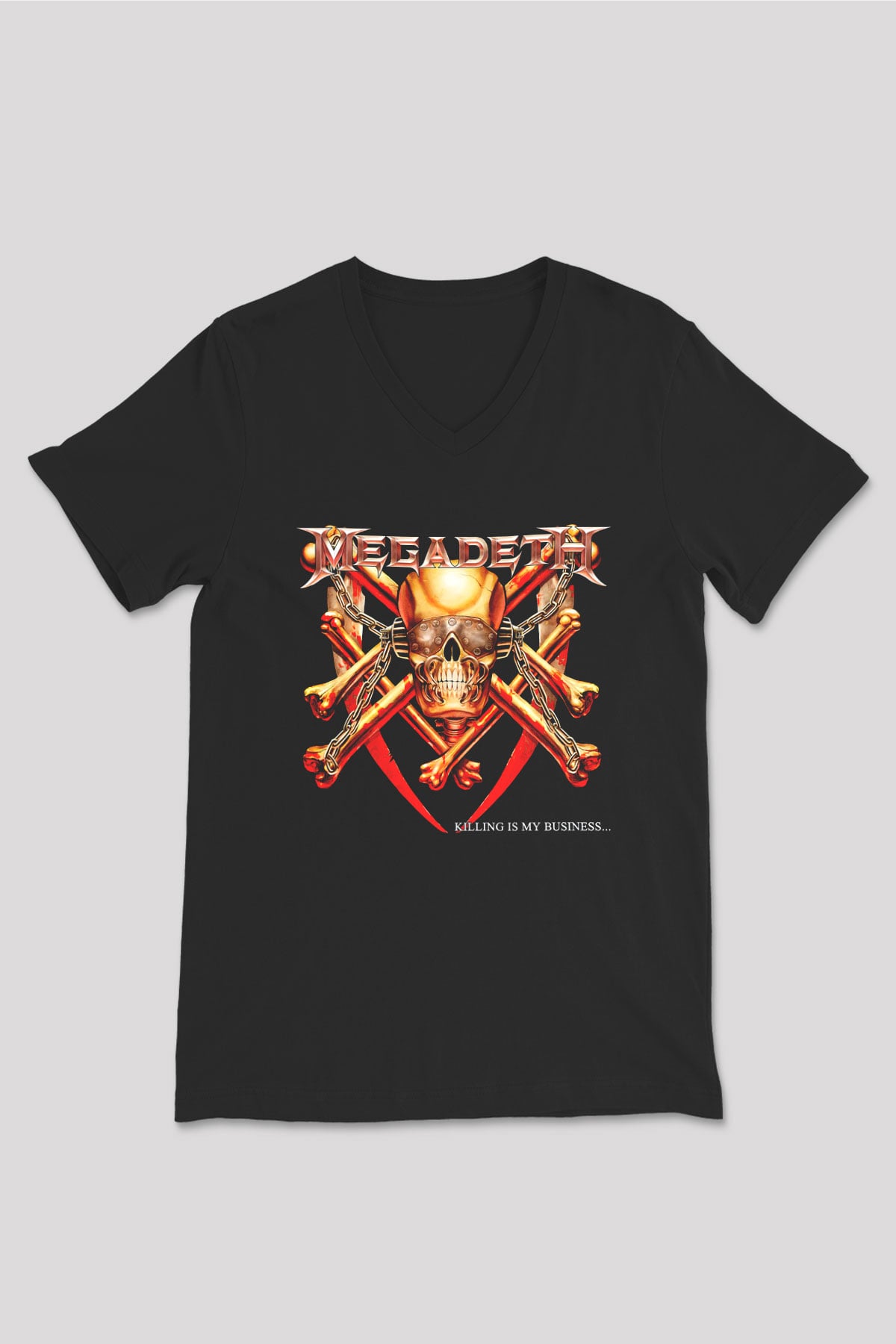 Megadeth Siyah Unisex V Yaka Tişört T-Shirt