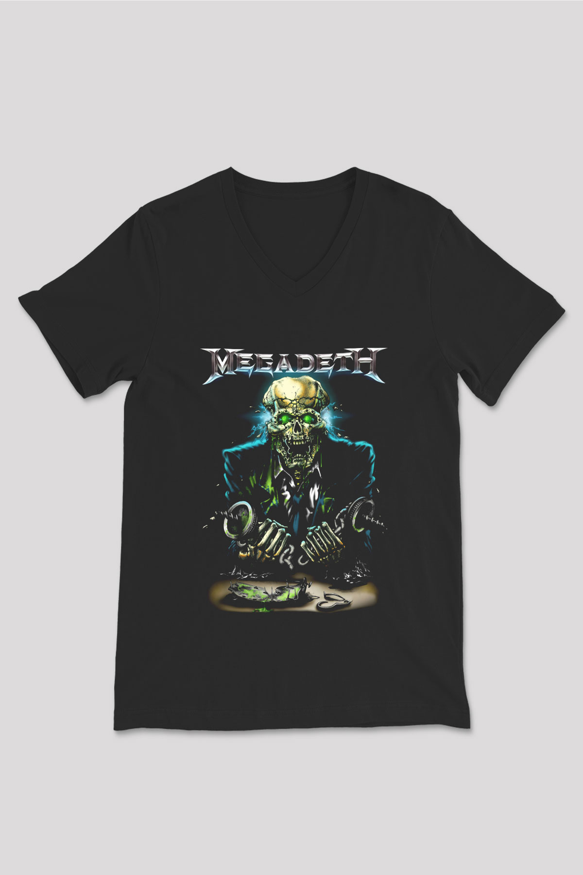 Megadeth Siyah Unisex V Yaka Tişört T-Shirt